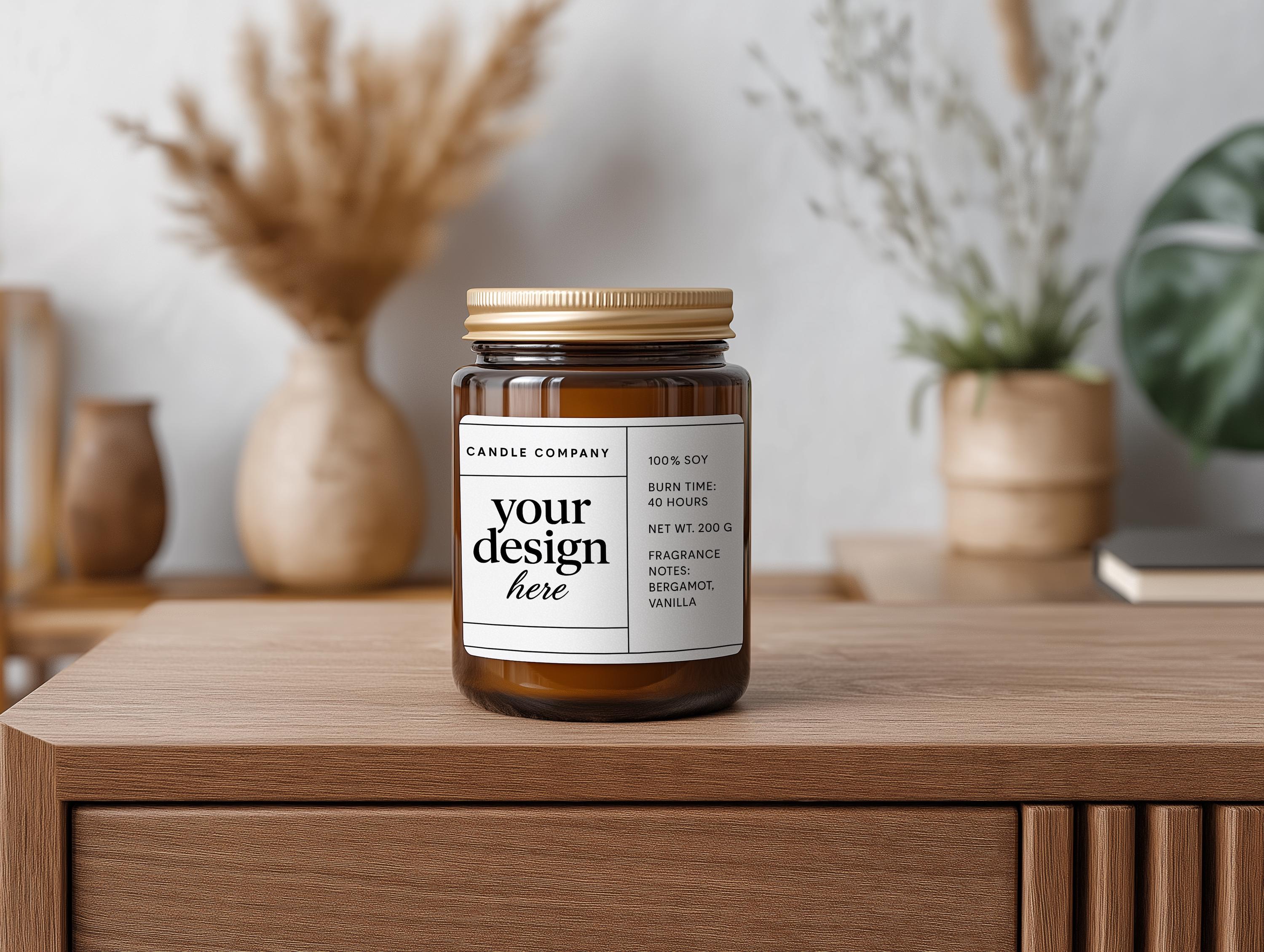 Amber Jar Candle Mockup PSD Smart Object Digital Download for Print on Demand