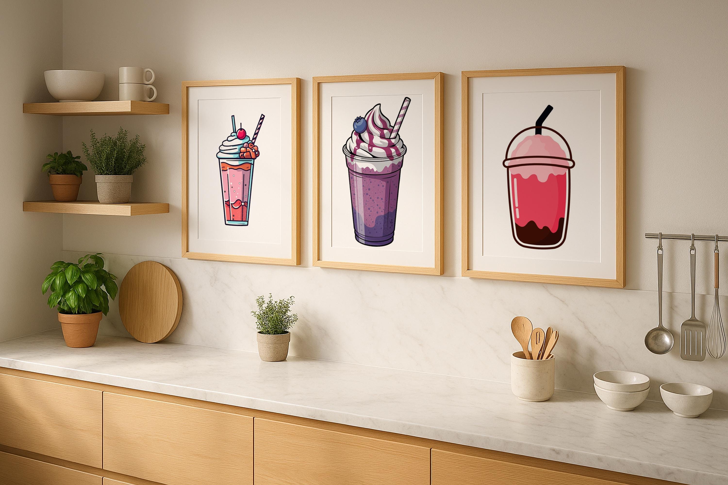 3 Frame Kitchen Mockup Wooden Frame Poster Set Wall Art Digital Download PSD