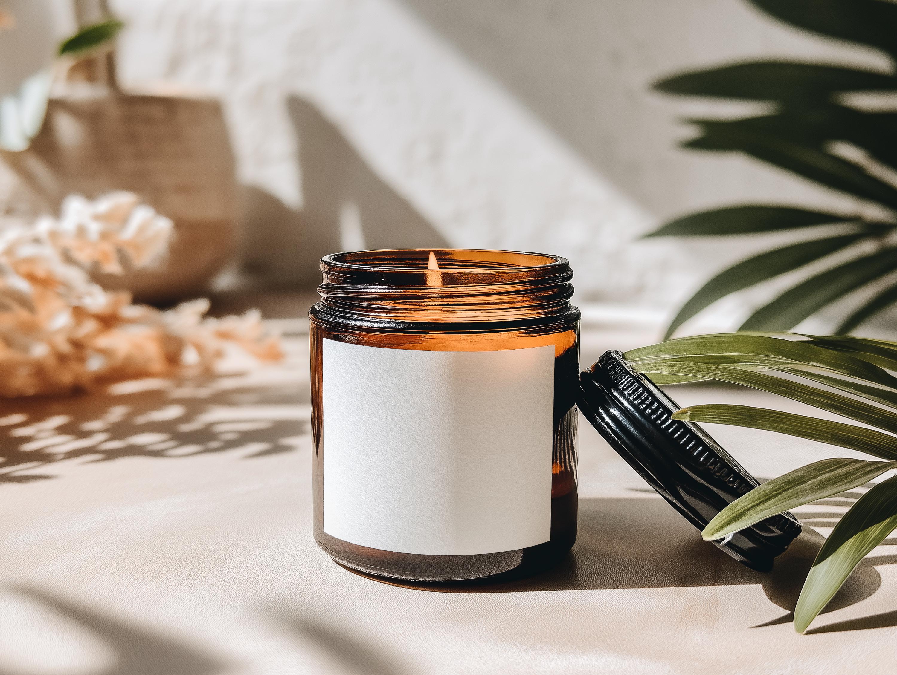 9oz Amber Jar Candle Mockup PSD Smart Object Printify Photopea Digital Download for Print on Demand