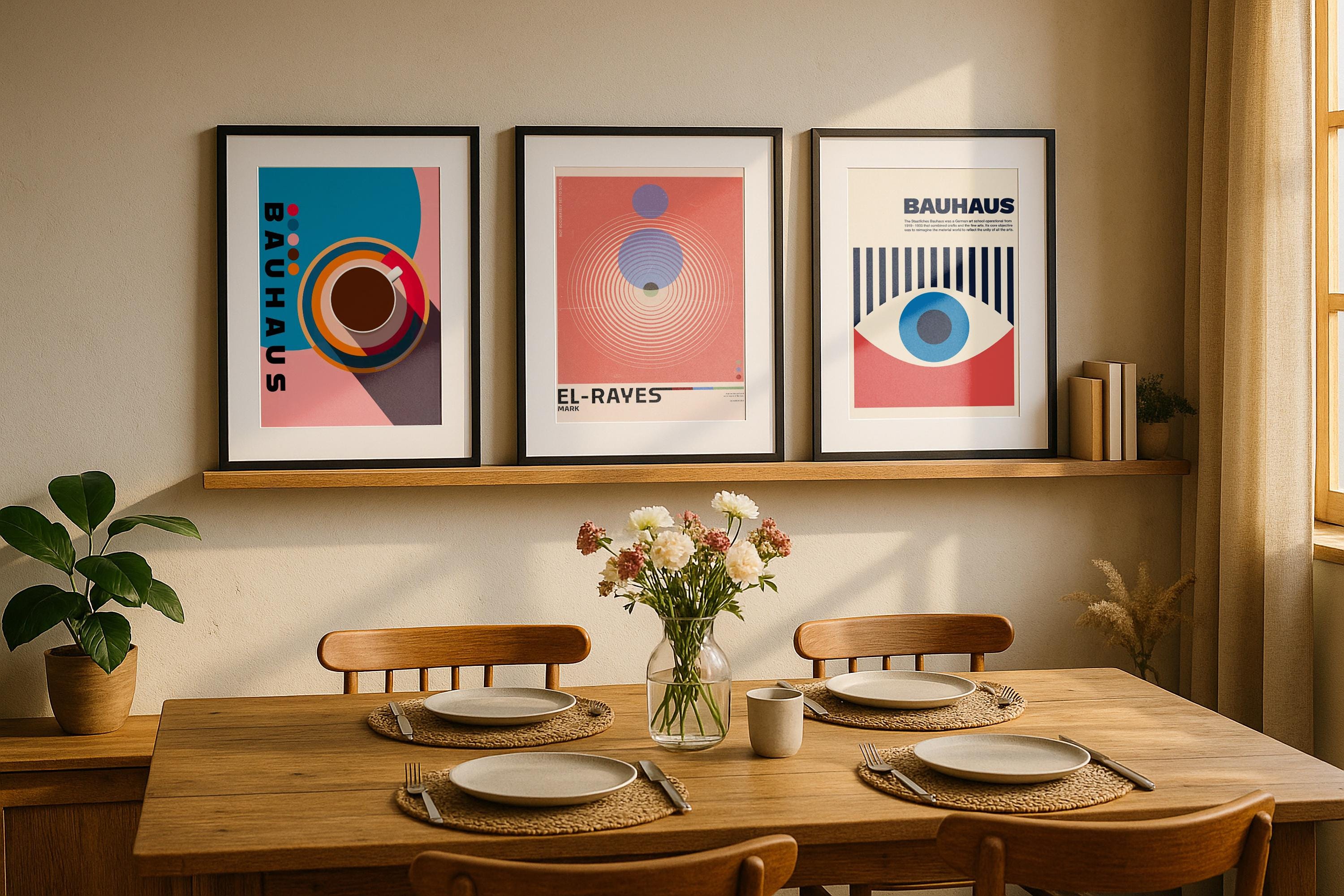3 Frame Mockup Dining Room Triple Poster Display Wall Art PSD Digital Download