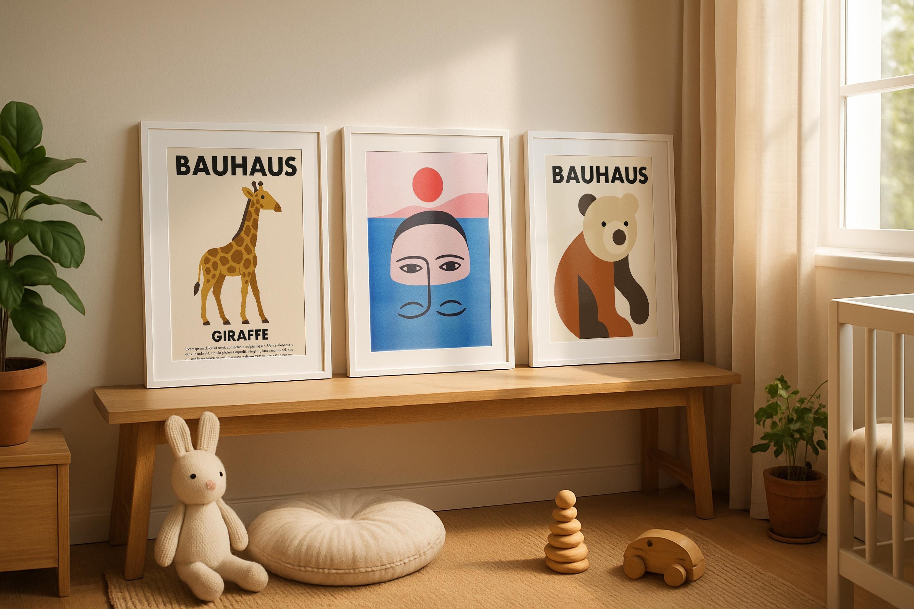 Triple Frame Mockup Nursery Interior Poster Display White Wall Art Minimal PSD Download
