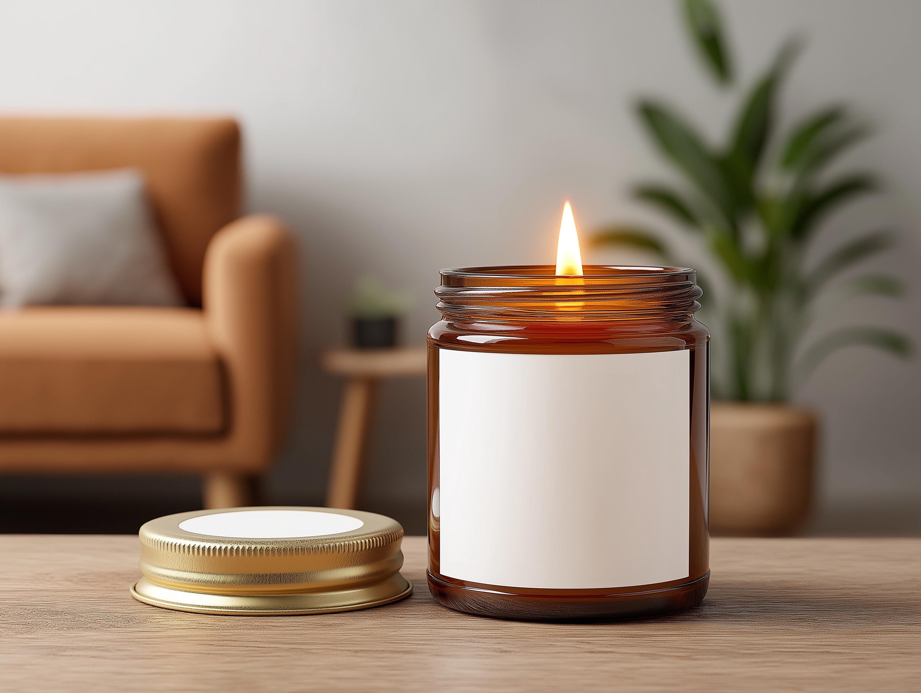 9oz Amber Jar Candle Mockup PSD Smart Object Digital Template Download for Print on Demand