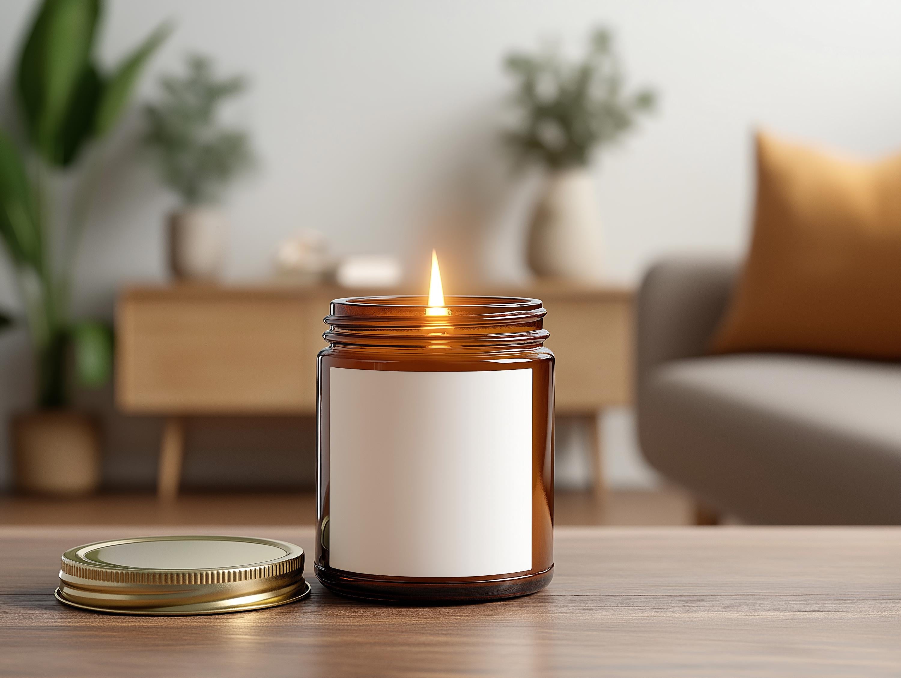 Amber Jar Candle Mockup PSD Smart Object Digital Template Download for Print on Demand