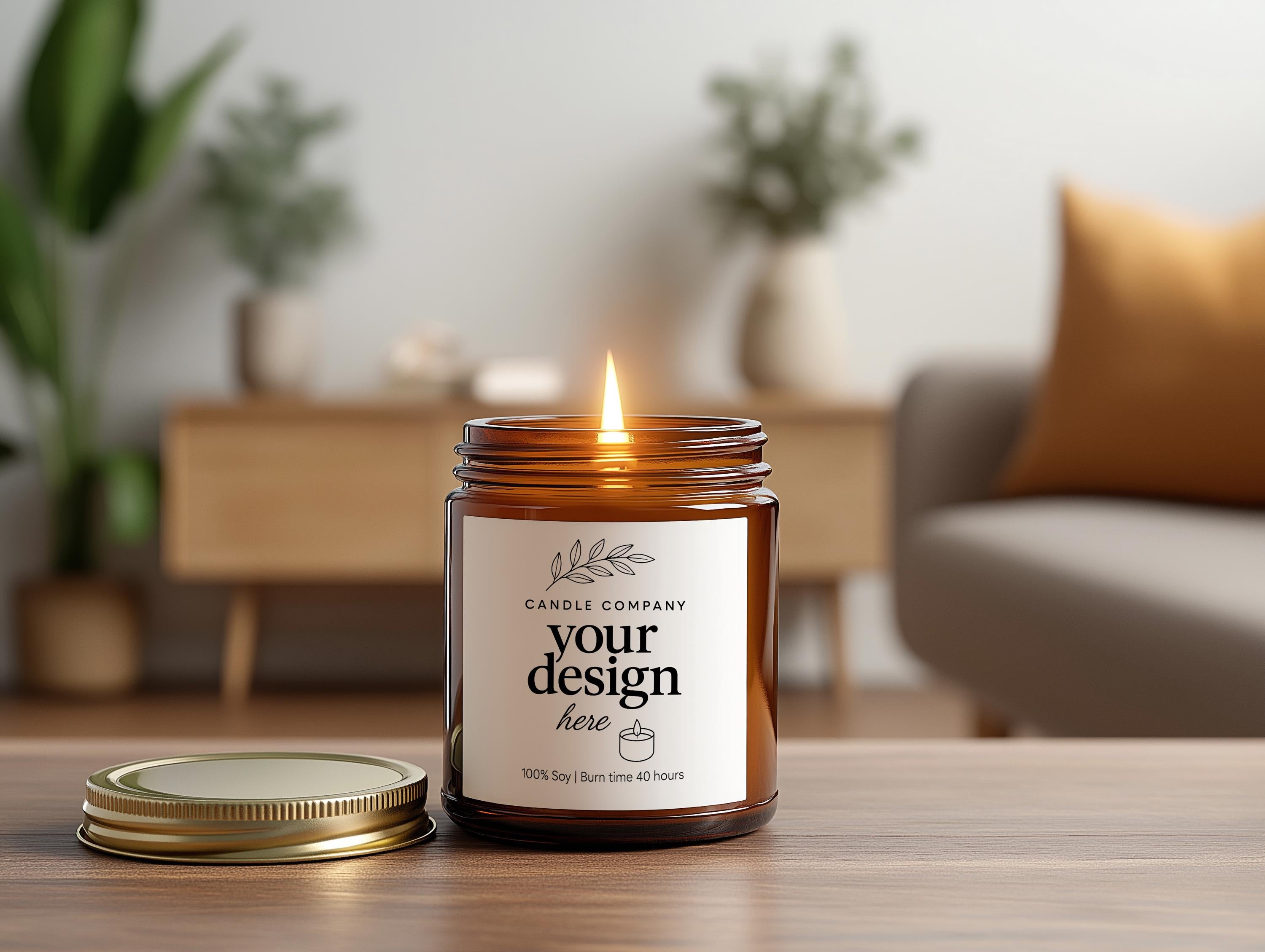 Amber Jar Candle Mockup PSD Smart Object Digital Template Download for Print on Demand