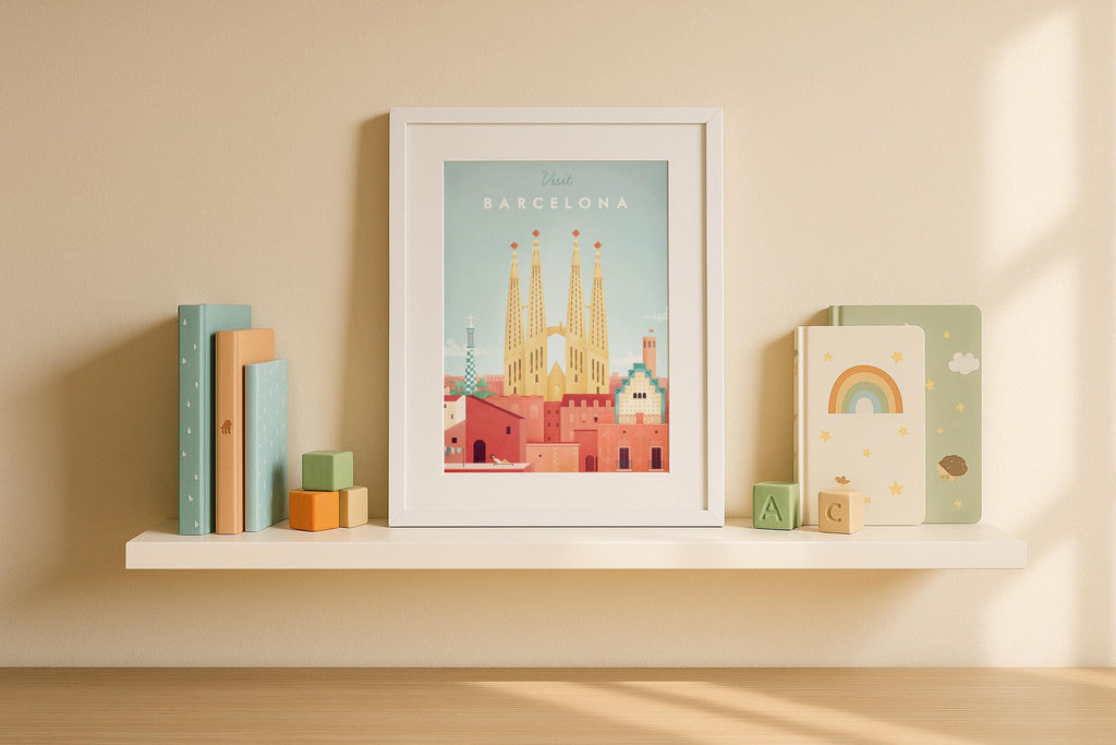 Nursery Room Book Shelve White Frame Mockup Kids Wall Art Digital Poster PSD Download