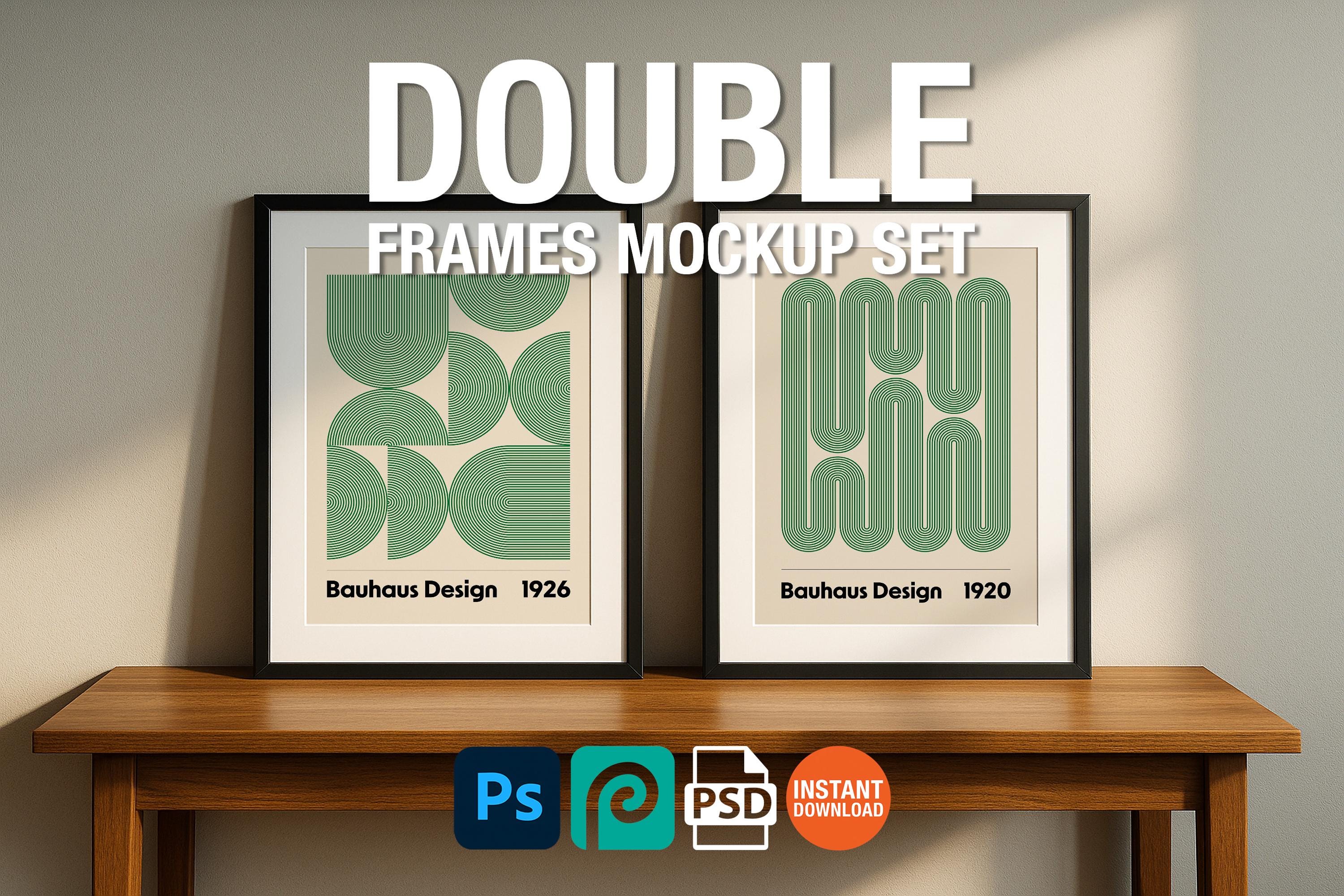 2 Black Frame Mockup Modern Interior Poster Display Wall Art Scandinavian PSD Digital Download