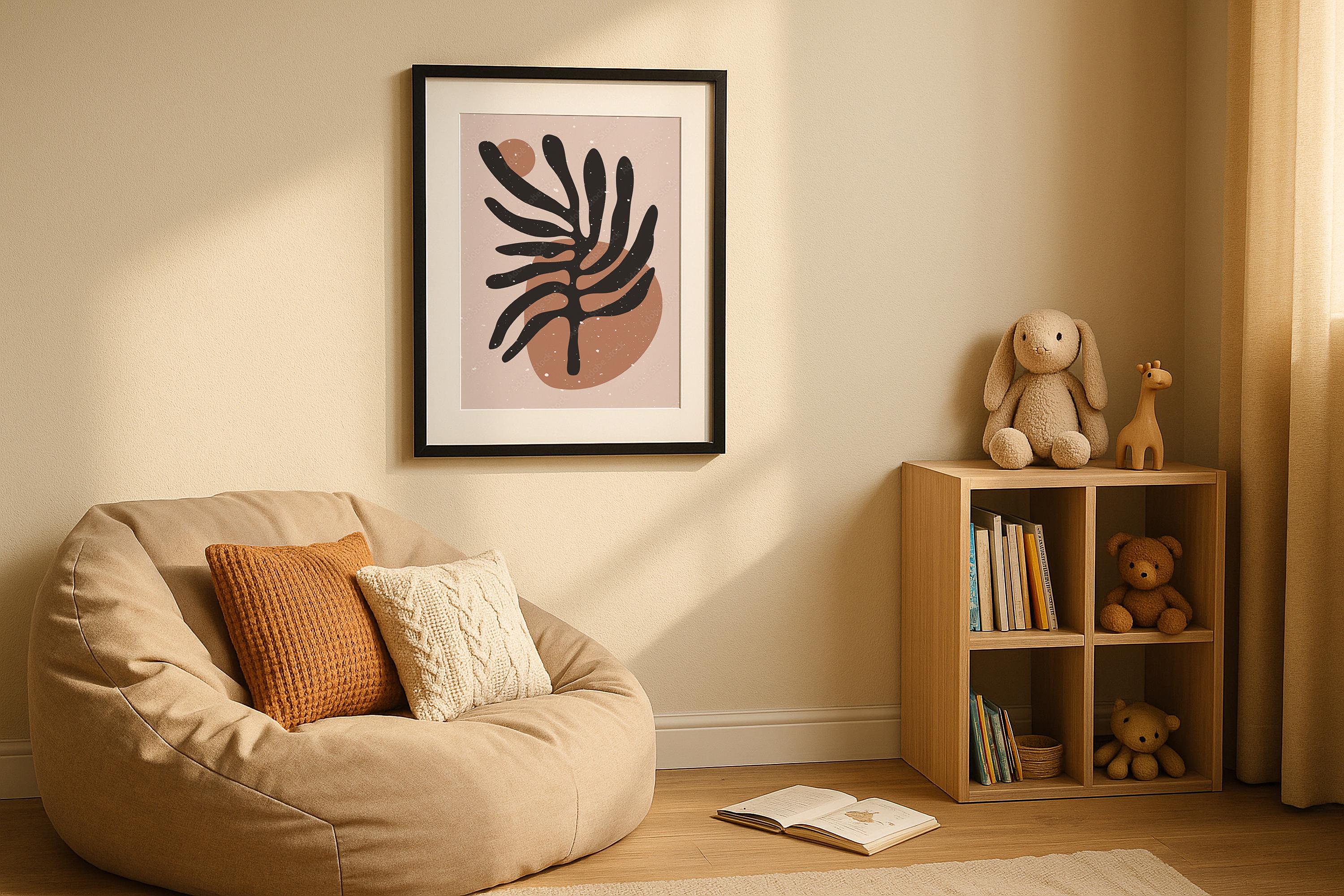 Single Black Frame Mockup Boho Nursery Wall Art Kids Room Poster Digital PSD Download