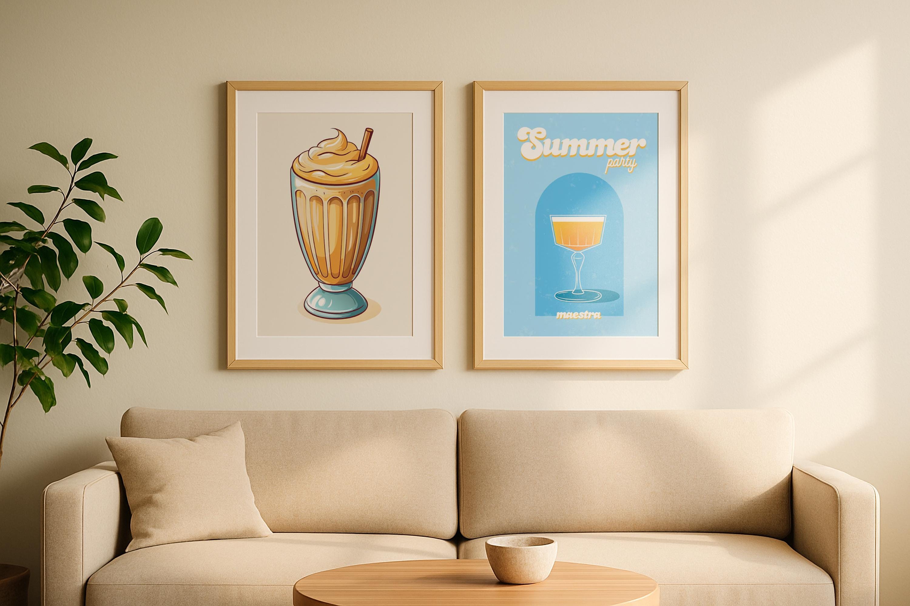 Double Frame Mockup Living Room Poster Display Wooden Wall Art Minimal Interior PSD Download