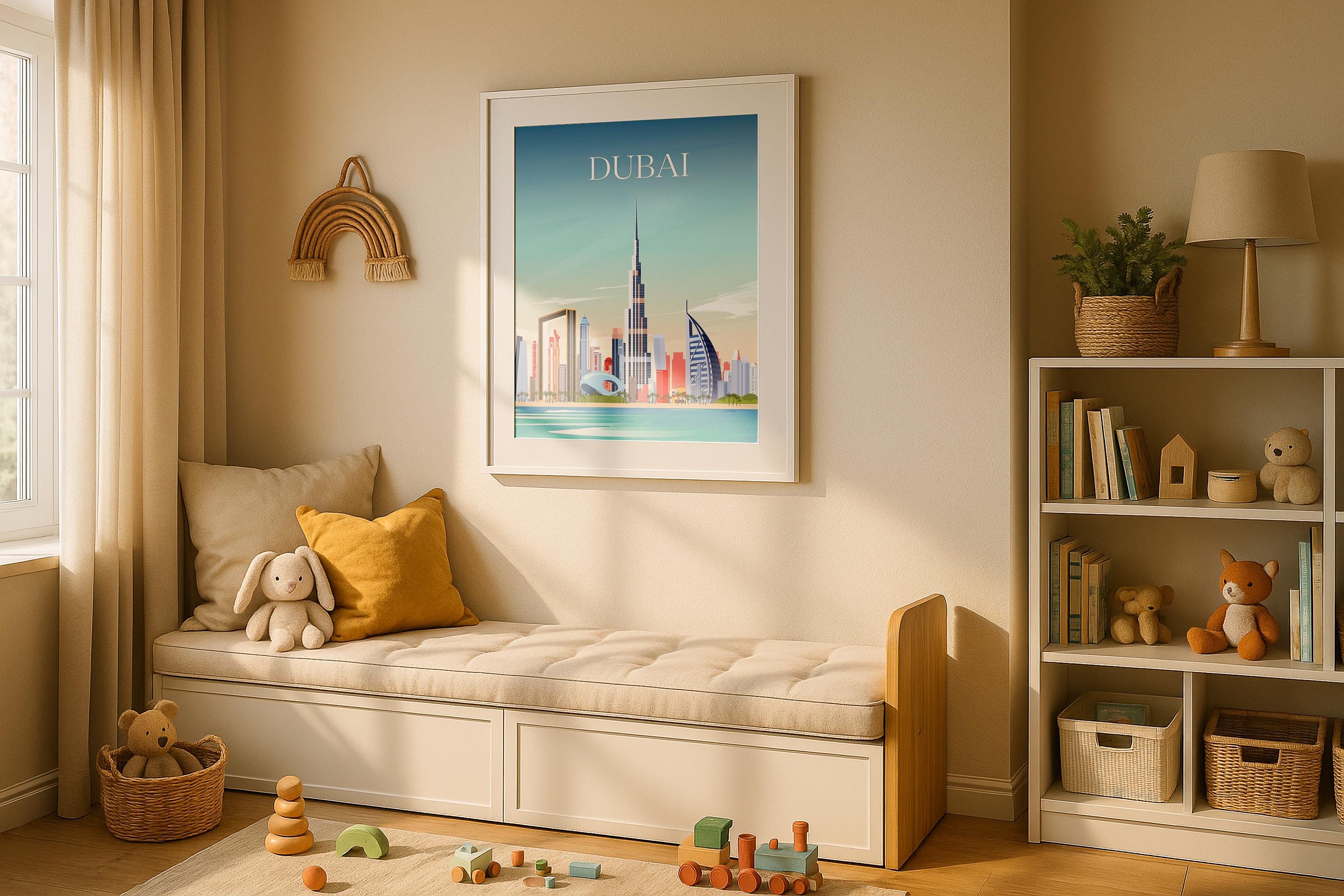 Single White Frame Mockup Sunlit Kids Room Poster Display Wall Art PSD Digital Download