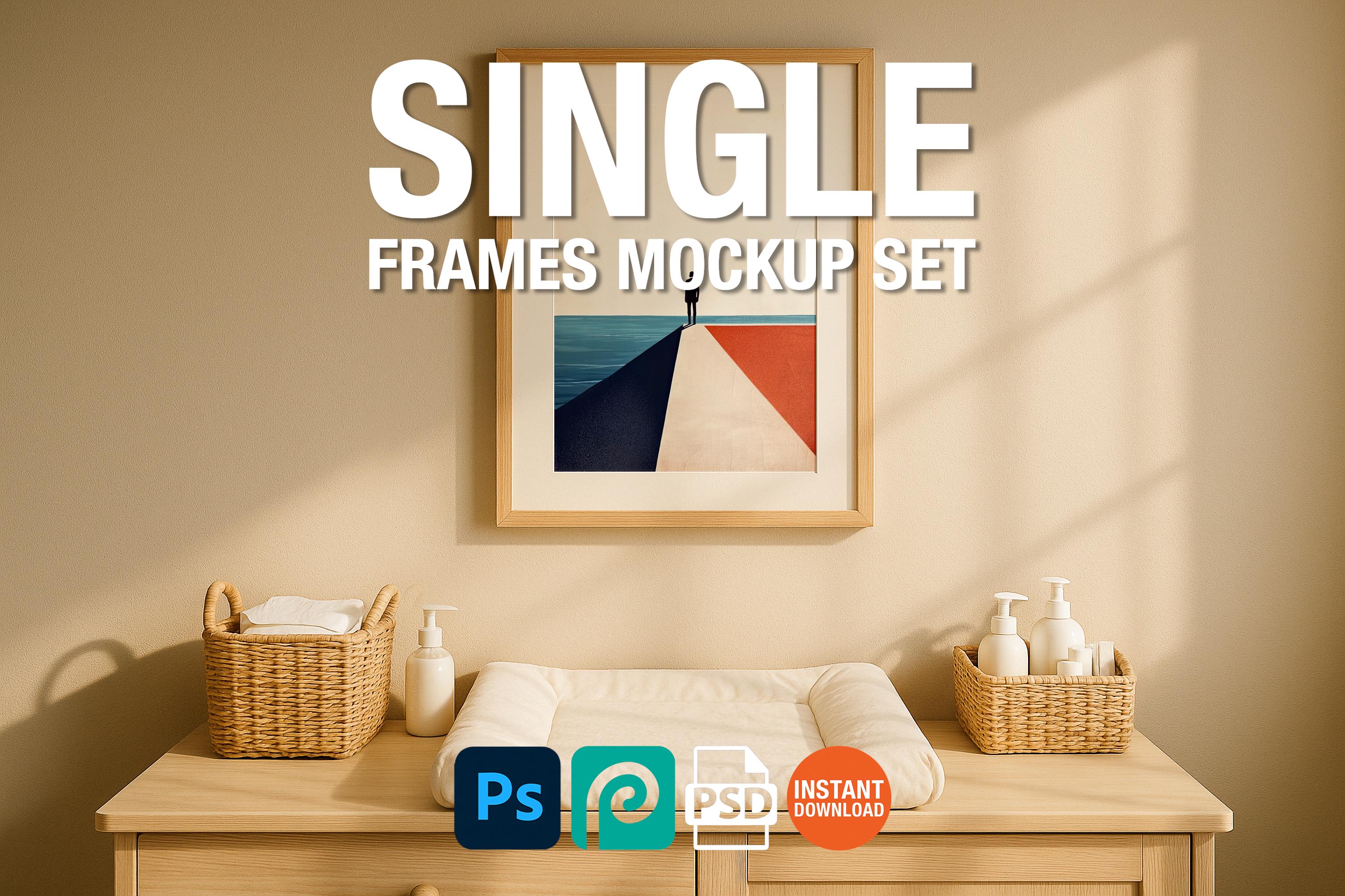 Nursery Single Wooden Frame Mockup Sunlit Boho Interior Wall Art Digital Poster PSD Template