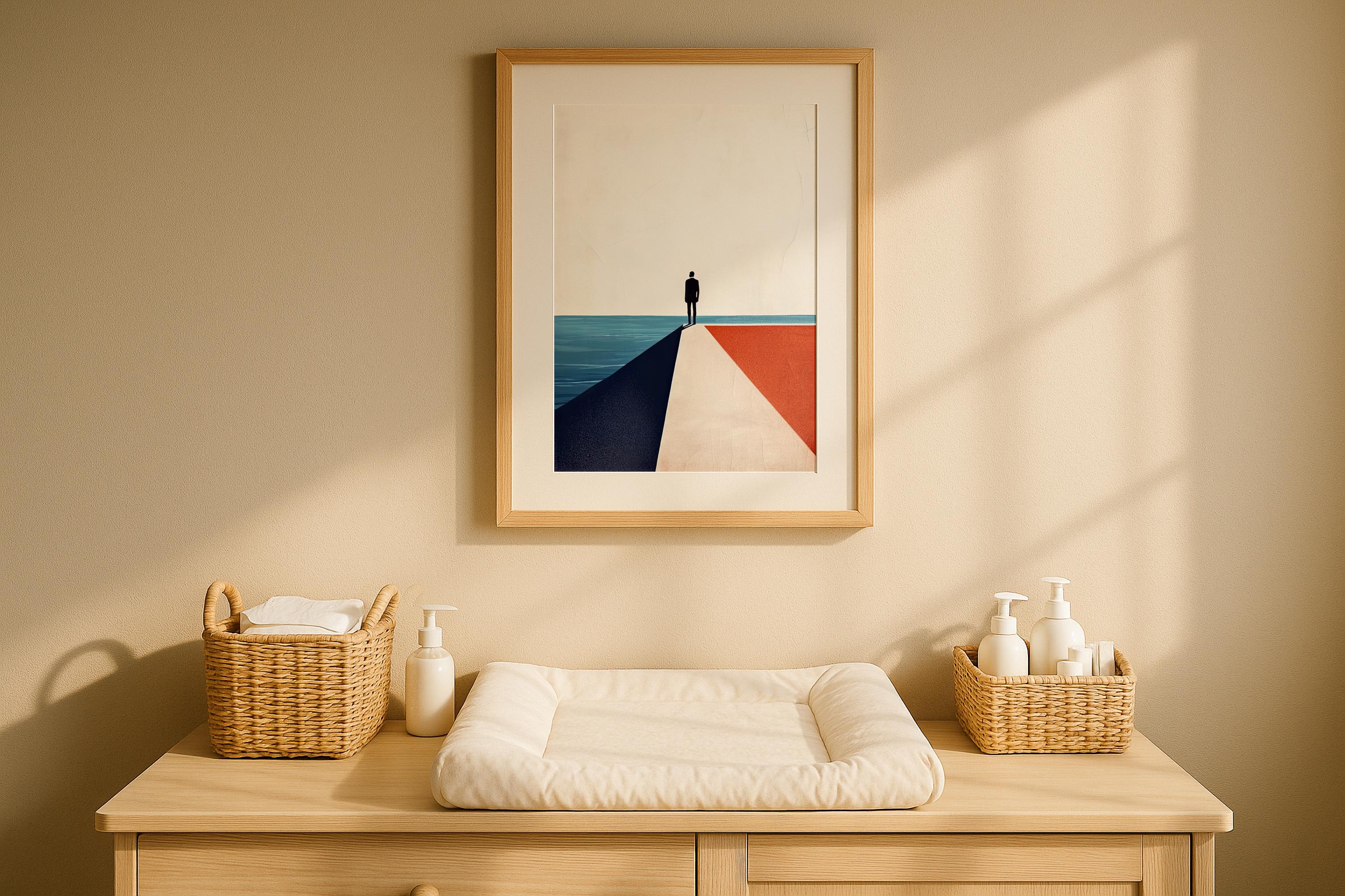 Nursery Single Wooden Frame Mockup Sunlit Boho Interior Wall Art Digital Poster PSD Template
