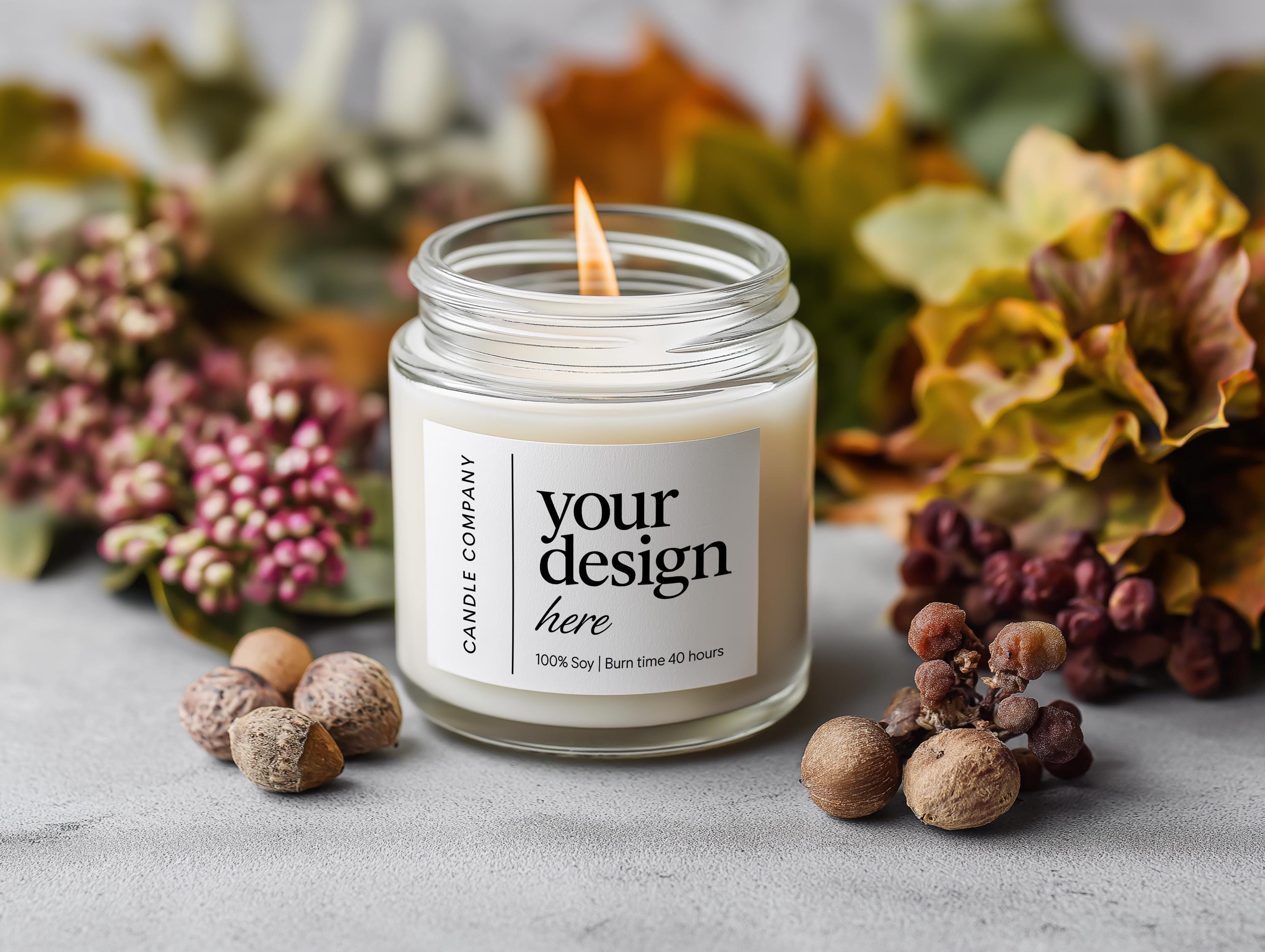 Autumn Clear Glass Jar Candle Mockup PSD Smart Object Digital Template Download