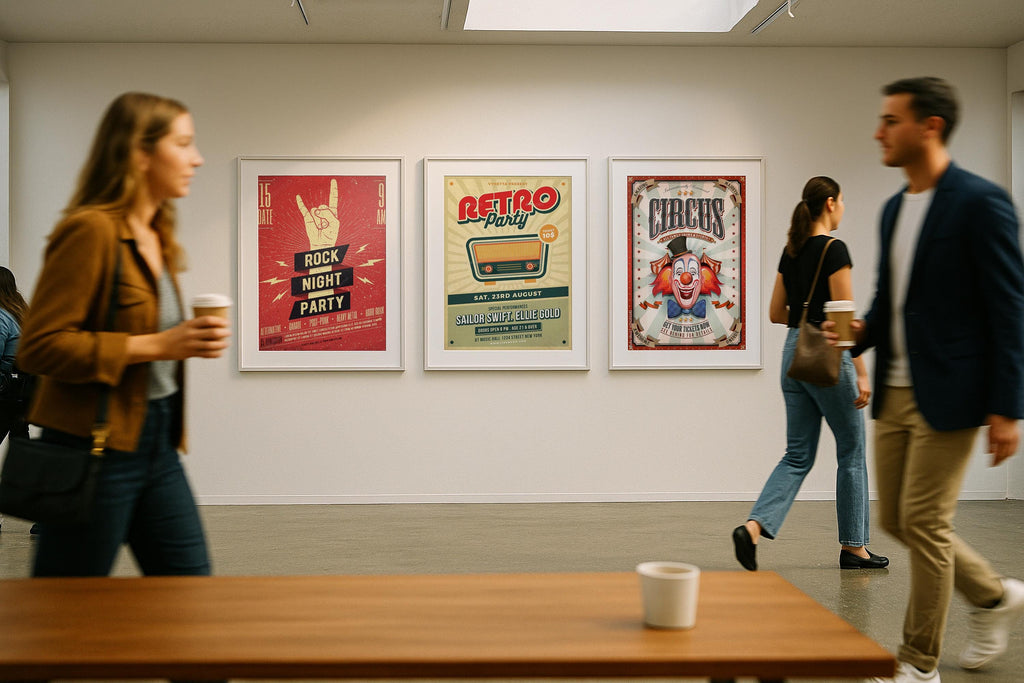 3 Frame Gallery Wall Art Mockup Modern Exhibition White Frames Display PSD Digital Download