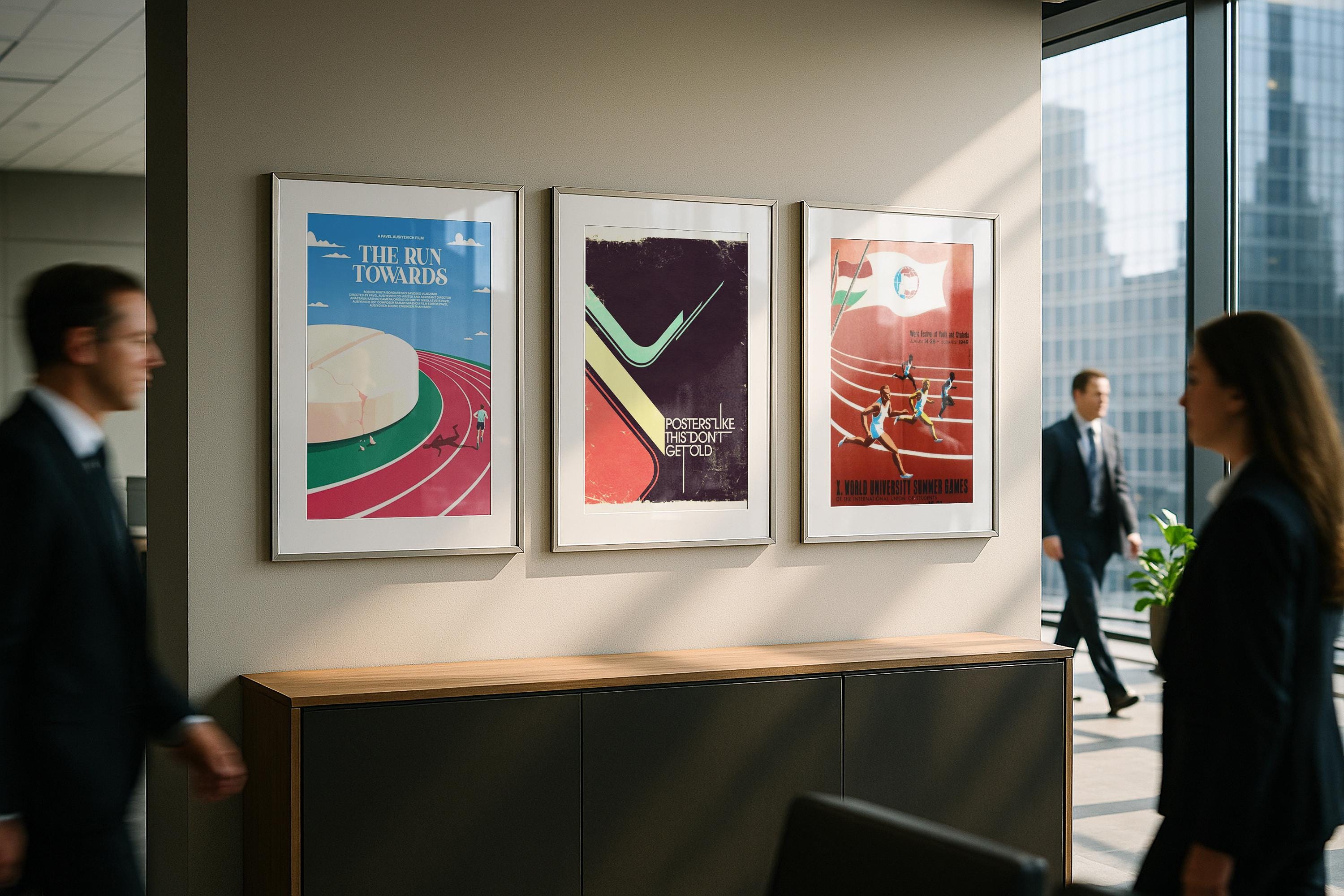 3 Frame Mockup Corporate Office Modern Triple Wall Art Business Interior PSD Digital Download