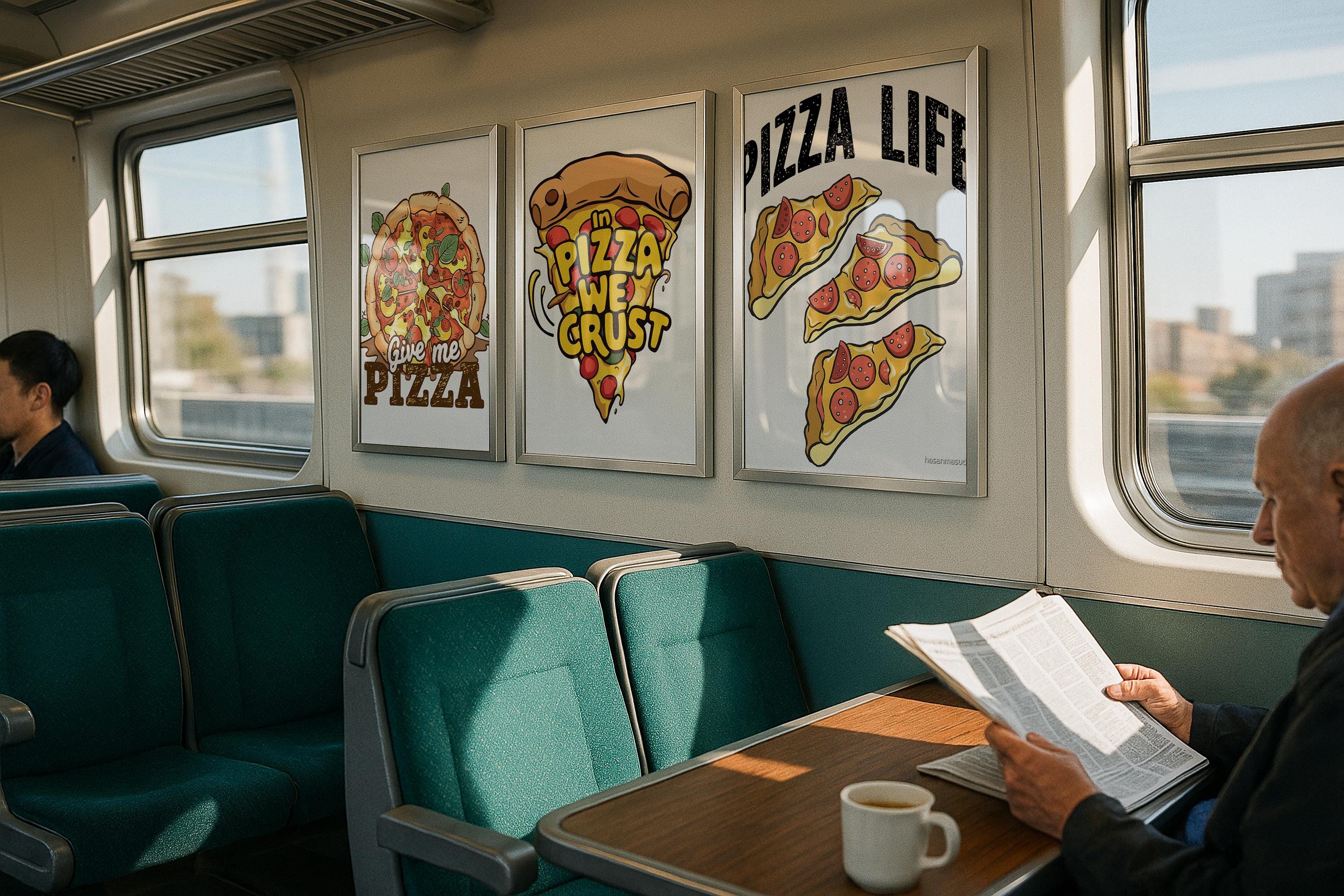 3 Poster Mockup Train Interior Triple Wall Art Display PSD Digital Print Download