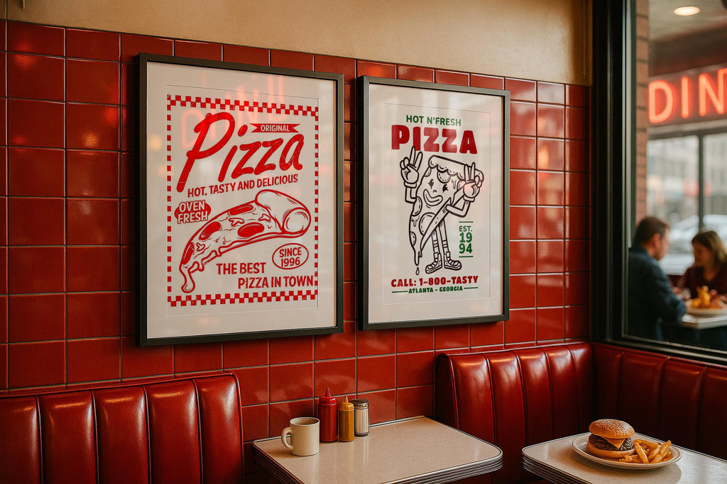 Double Frame Mockup Retro Diner Poster Display Vintage Restaurant Wall Art PSD Digital Download