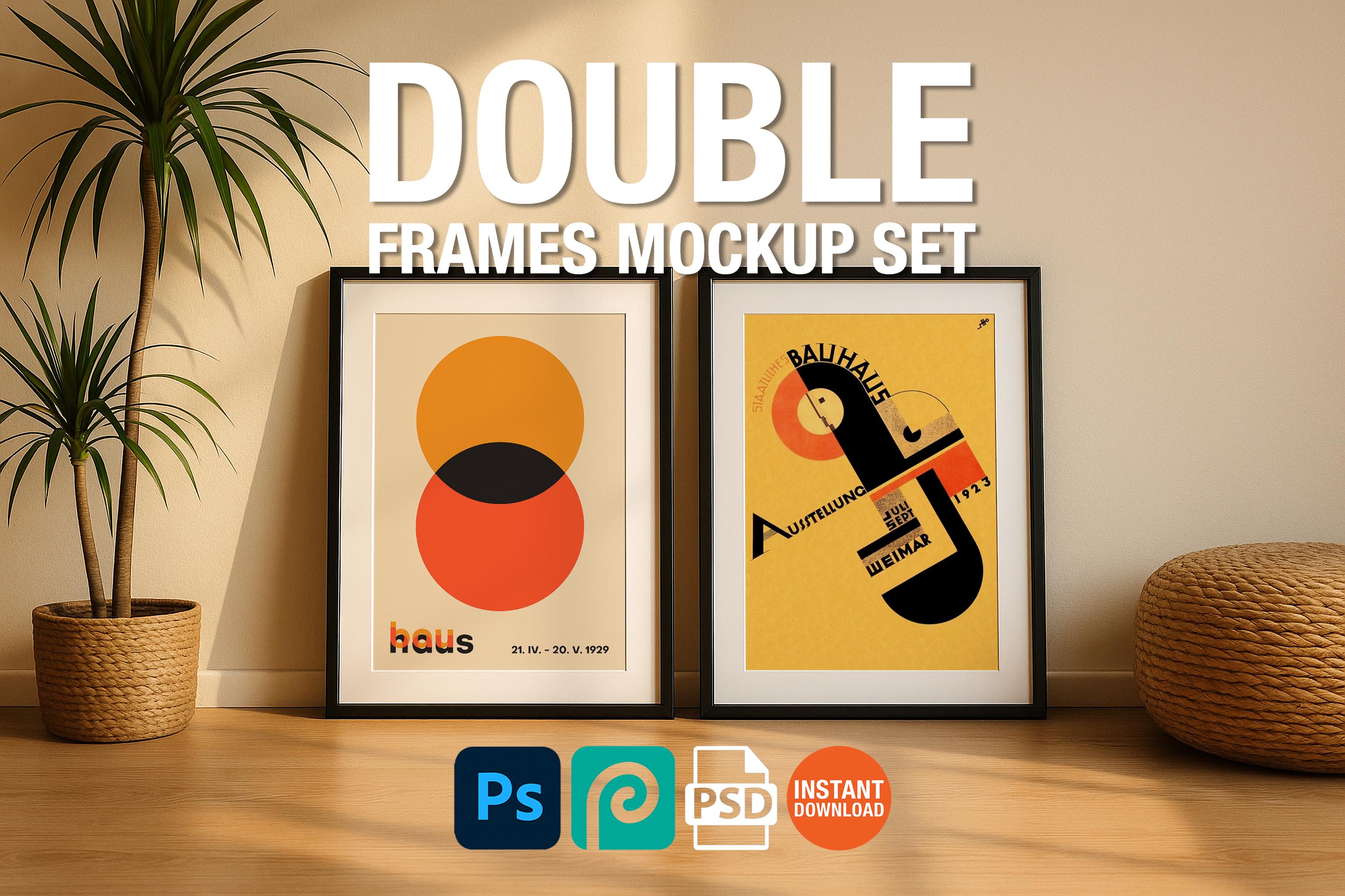 2 Frame Mockup Boho Interior Poster Display Black Wall Art PSD Digital Download