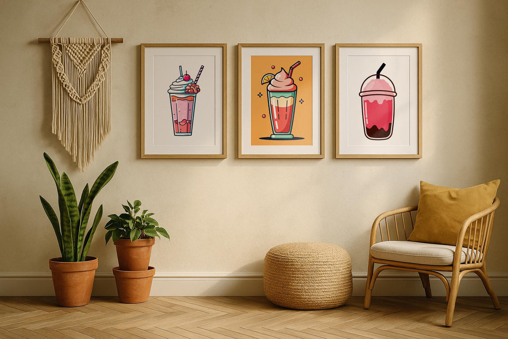 3 Frame Mockup Boho Interior Poster Display Wooden Wall Art PSD Digital Download