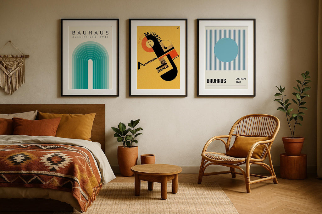 Triple Frame Mockup Boho Bedroom Poster Display Black Wall Art PSD Digital Download