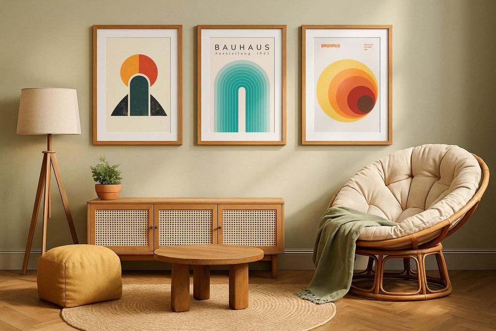 3 Frame Mockup Living Room Poster Display Wooden Boho Wall Art PSD Digital Download