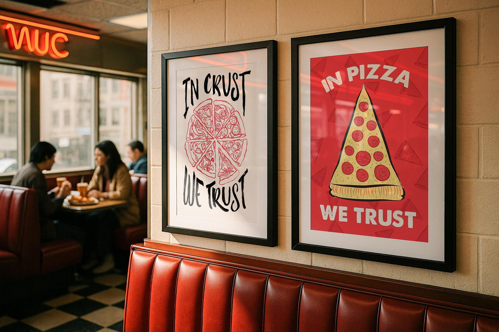 2 Frame Mockup Retro Diner Poster Display Double Black Wall Art PSD Digital