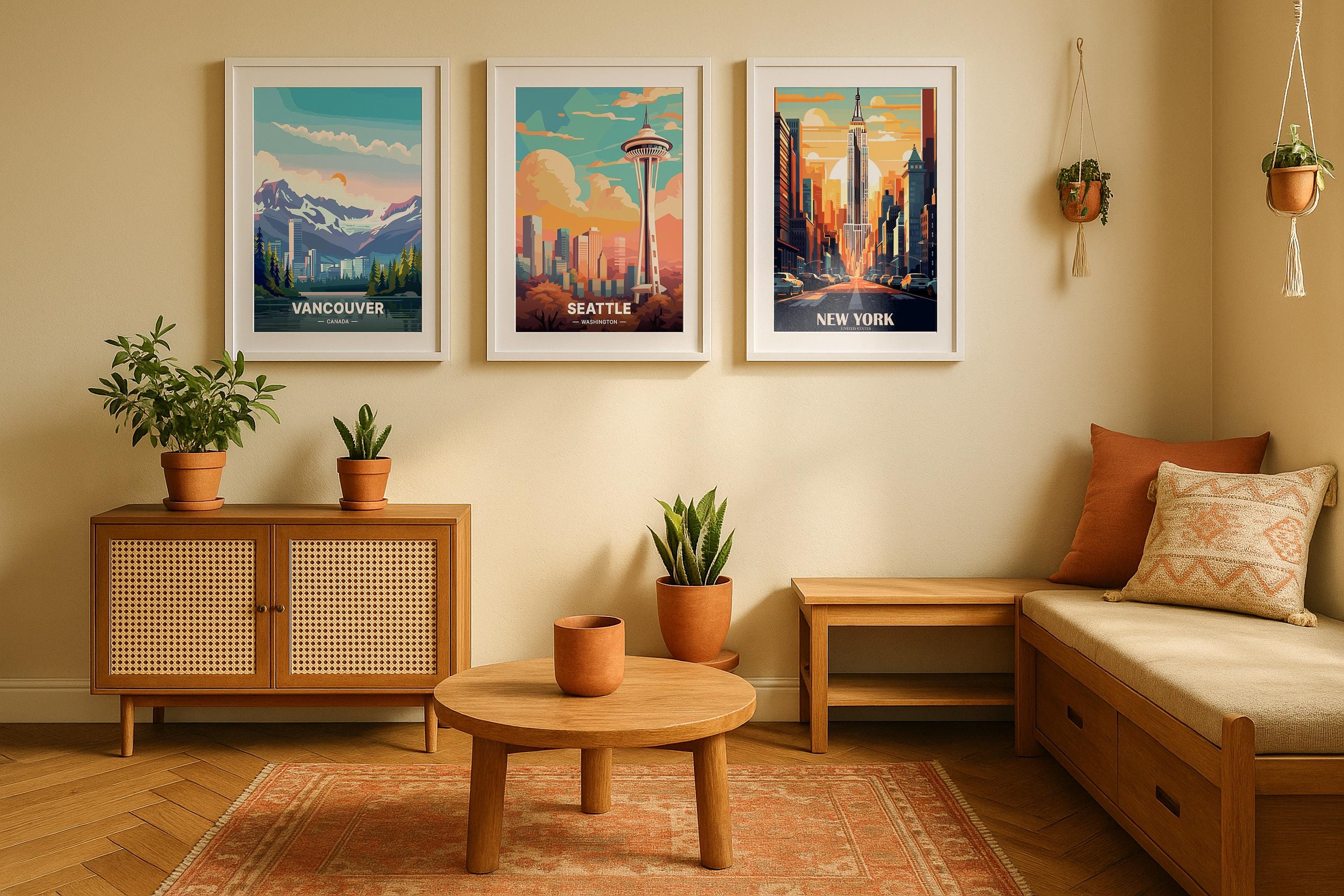 3 Frame Mockup Modern Bohemian Interior Poster Display White Wall Art PSD Digital Download