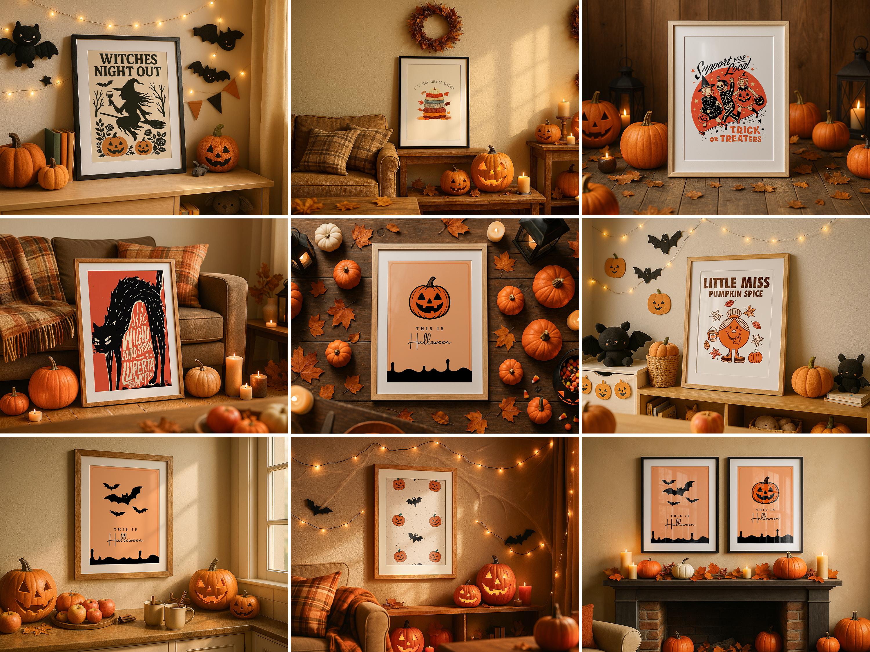 Halloween Mockup Frame Bundle Festivity Autumn Wall Art Digital Display PSD