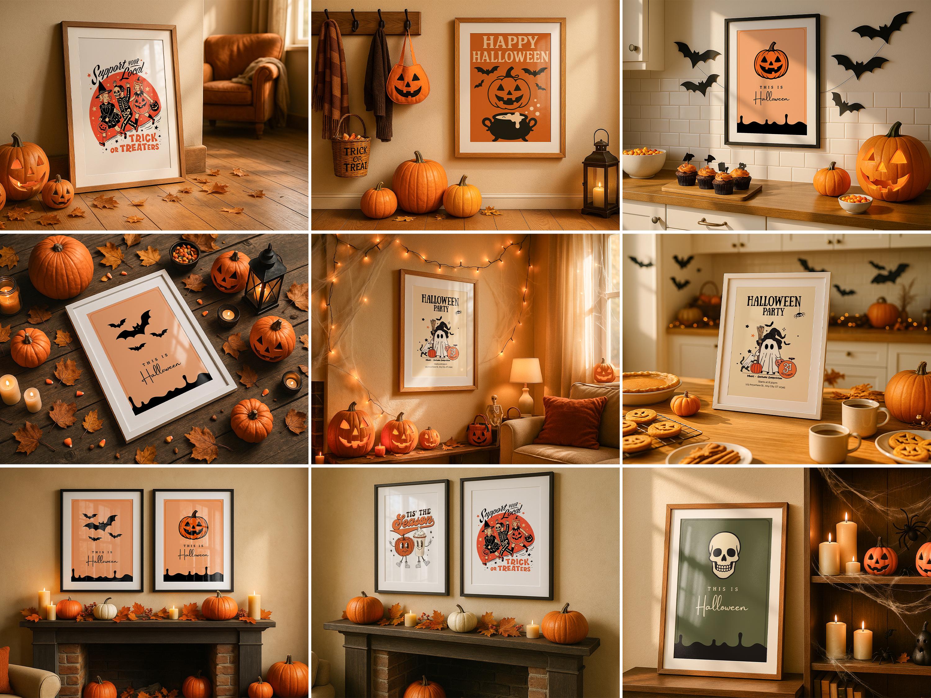 Halloween Mockup Frame Bundle Festivity Autumn Wall Art Digital Display PSD