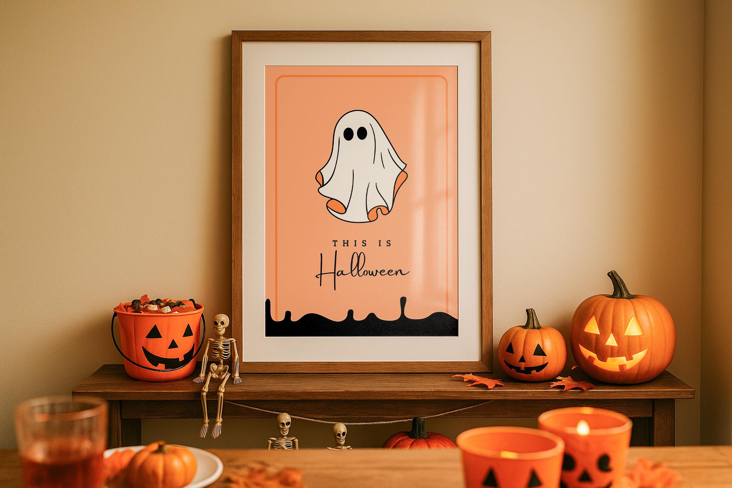 Halloween Single Wooden Frame Mockup Rustic Wall Art Digital Poster PSD Template