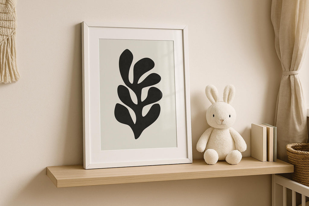 Nursery Single Frame Mockup White Minimal Kids Room Wall Art Digital Poster PSD Template