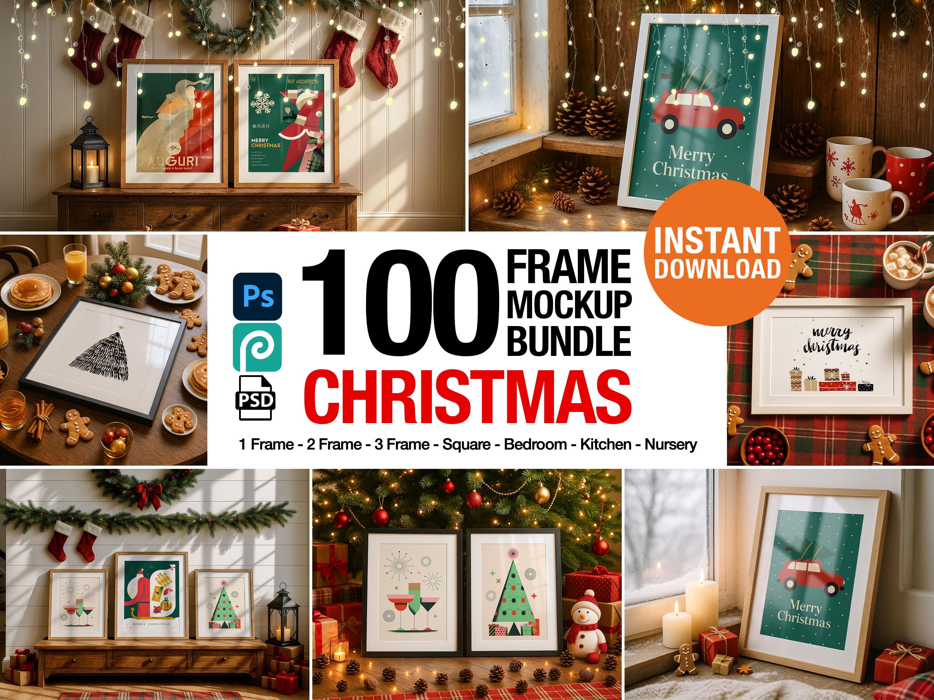 Christmas Mockup Frame Bundle Winter Festivity Wall Art Digital Poster Display PSD