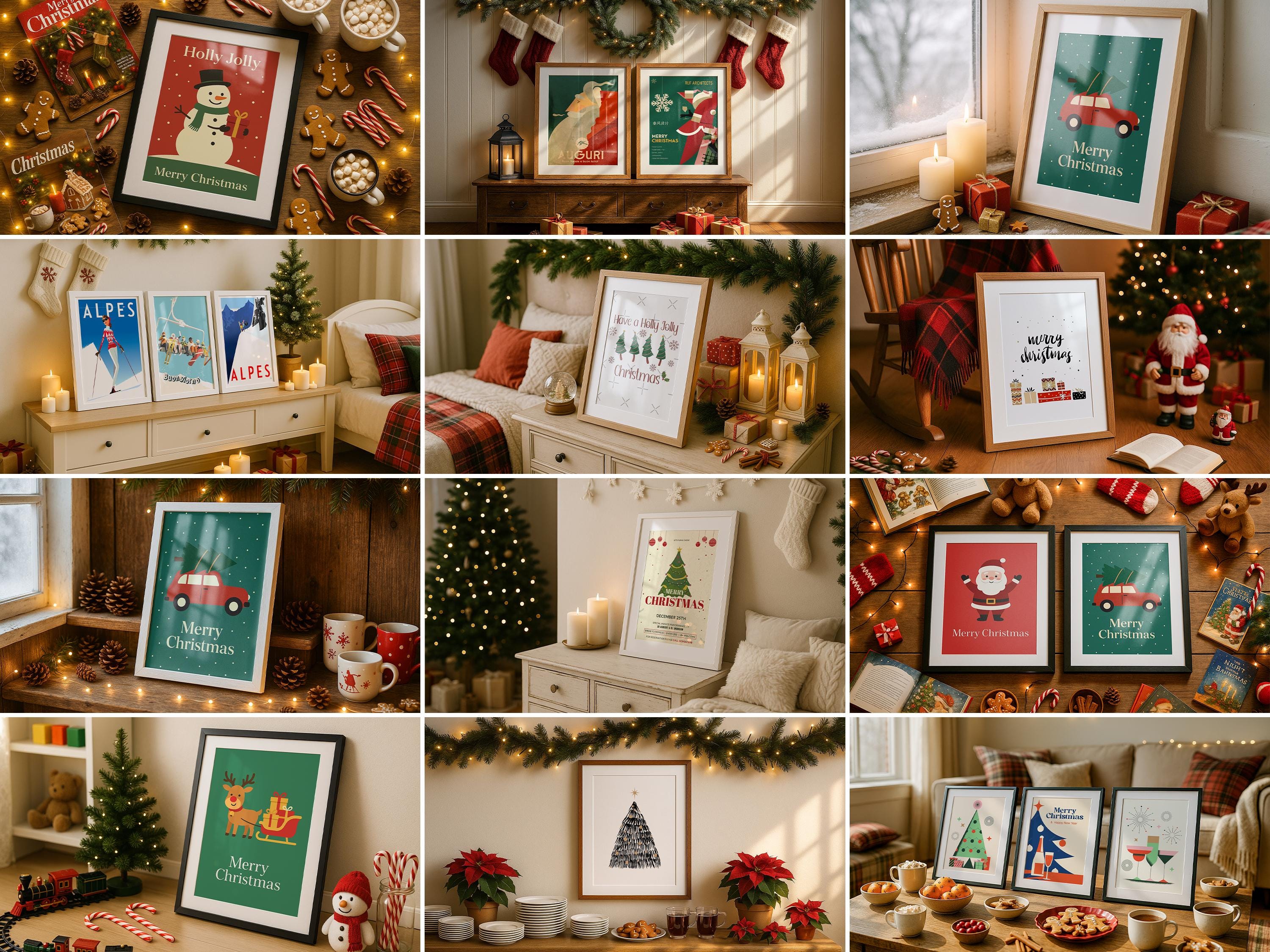 Christmas Mockup Frame Bundle Winter Festivity Wall Art Digital Poster Display PSD