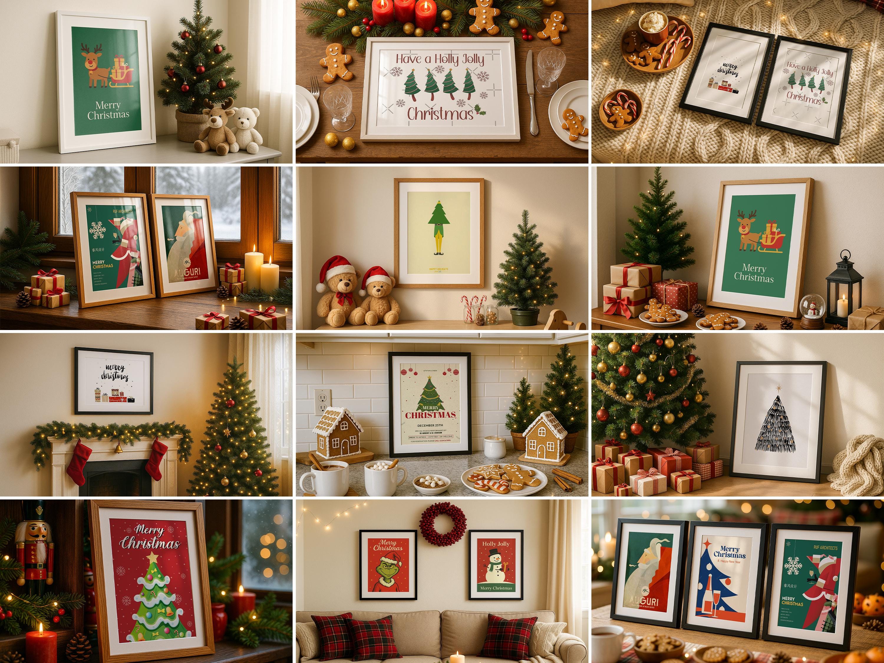 Christmas Mockup Frame Bundle Winter Festivity Wall Art Digital Poster Display PSD