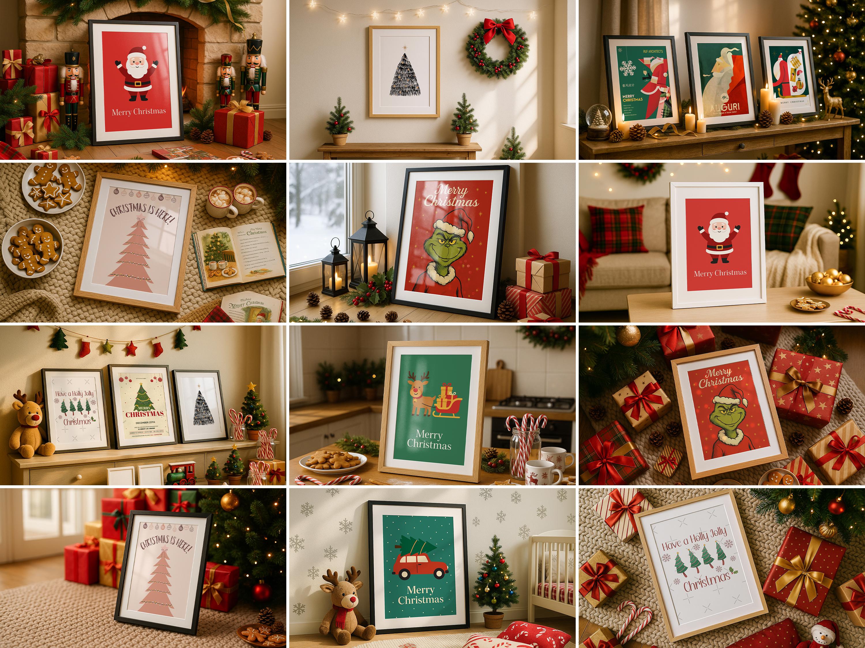 Christmas Mockup Frame Bundle Winter Festivity Wall Art Digital Poster Display PSD