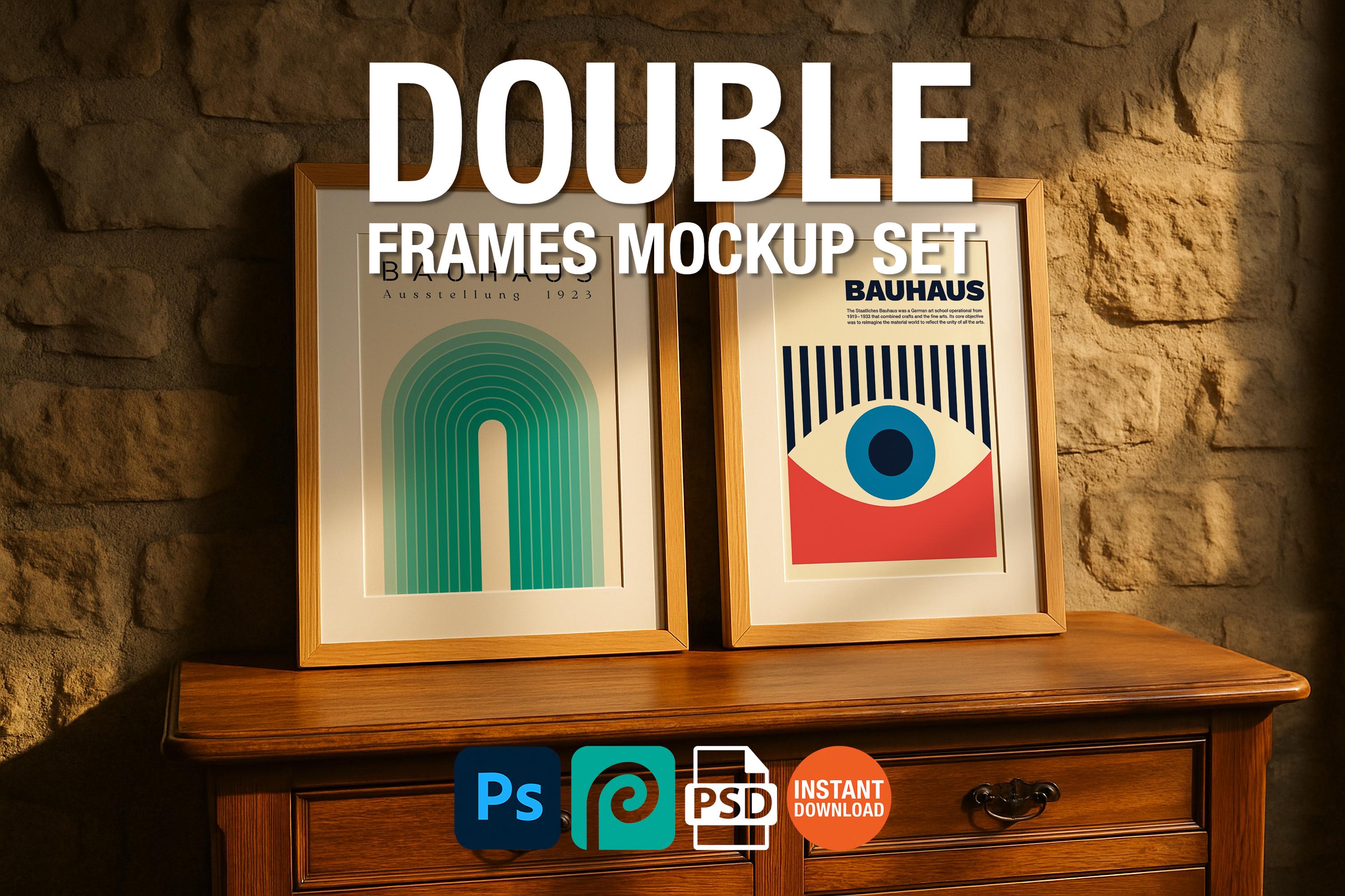 2 Wooden Frame Mockup Poster Display Rustic Wall Art PSD Digital Download