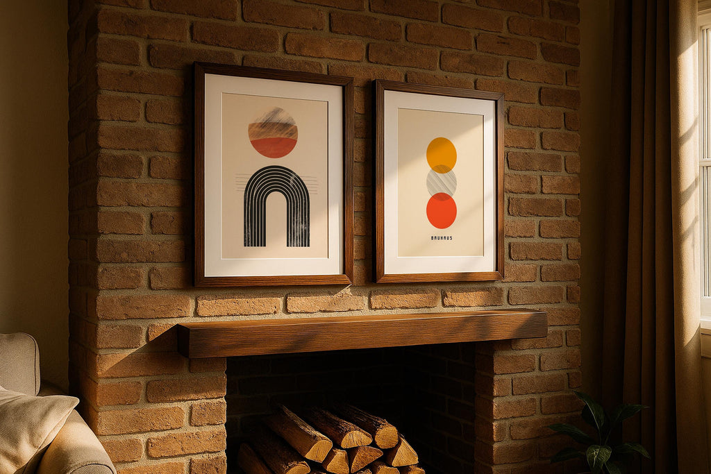 2 Frame Mockup Rustic Fireplace Poster Display Double Wooden Wall Art PSD Digital Template