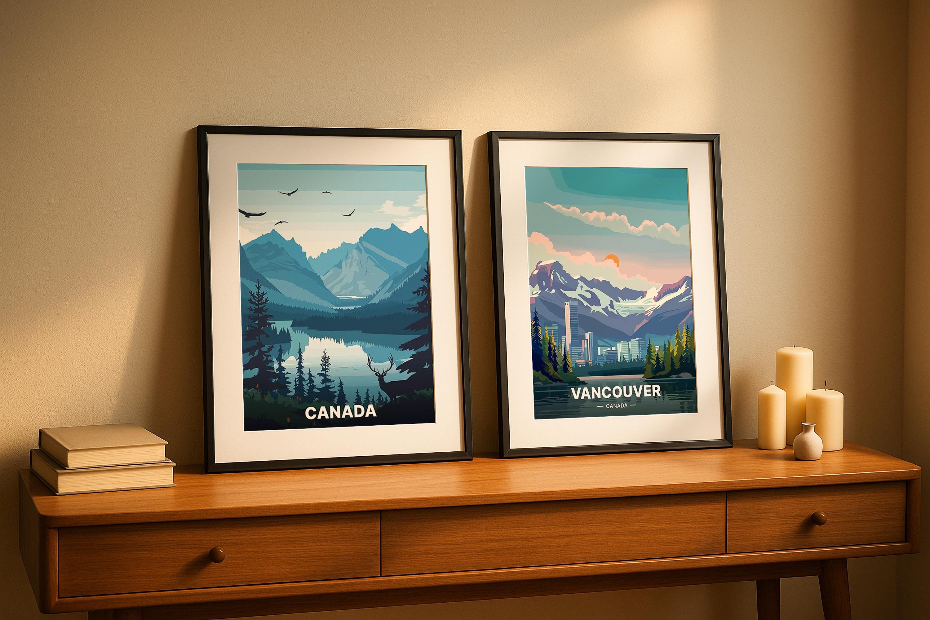 2 Frame Mockup Double Poster Display Black Wall Art Modern Interior PSD Download