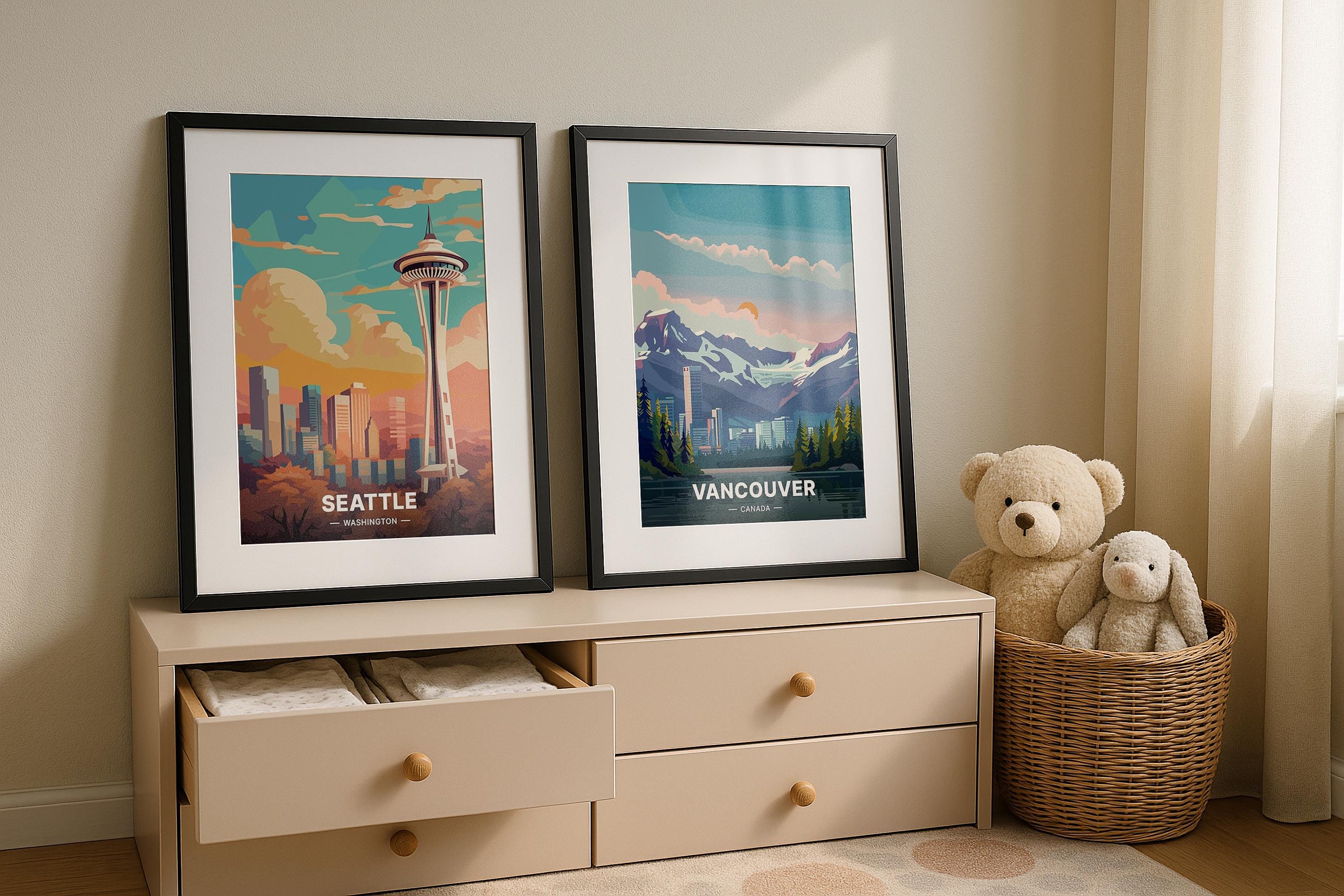 2 Frame Mockup Double Poster Display Nursery Black Wall Art PSD Digital Download