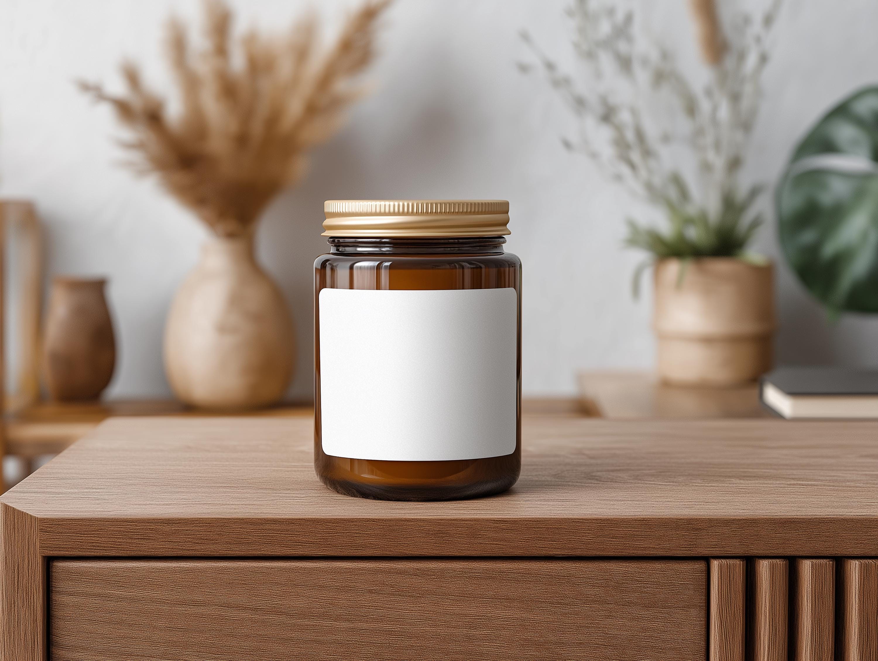 Amber Jar Candle Mockup PSD Smart Object Digital Download for Print on Demand