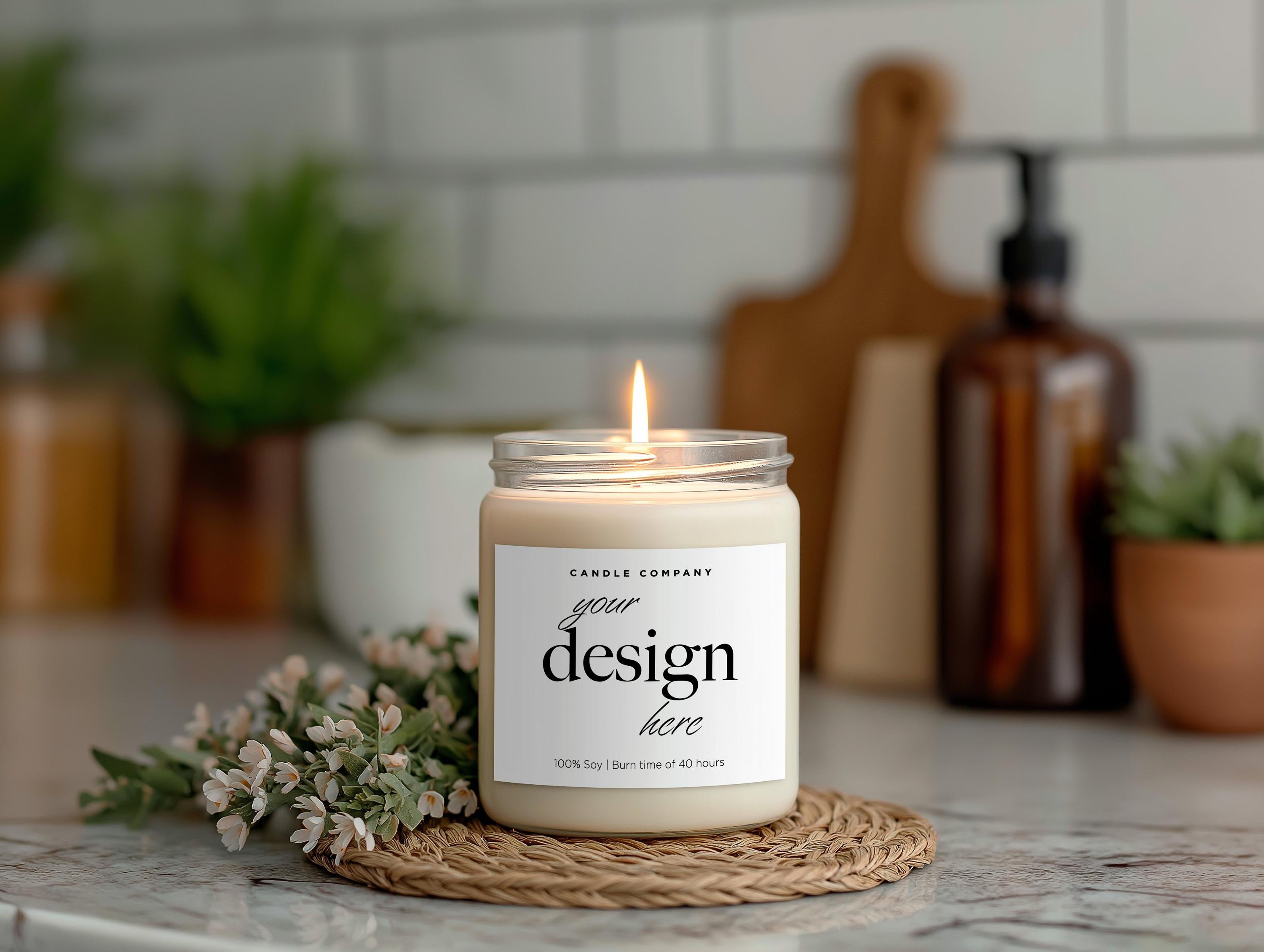 White Candle Mockup 9oz Jar PSD Smart Object Digital Download for Print on Demand