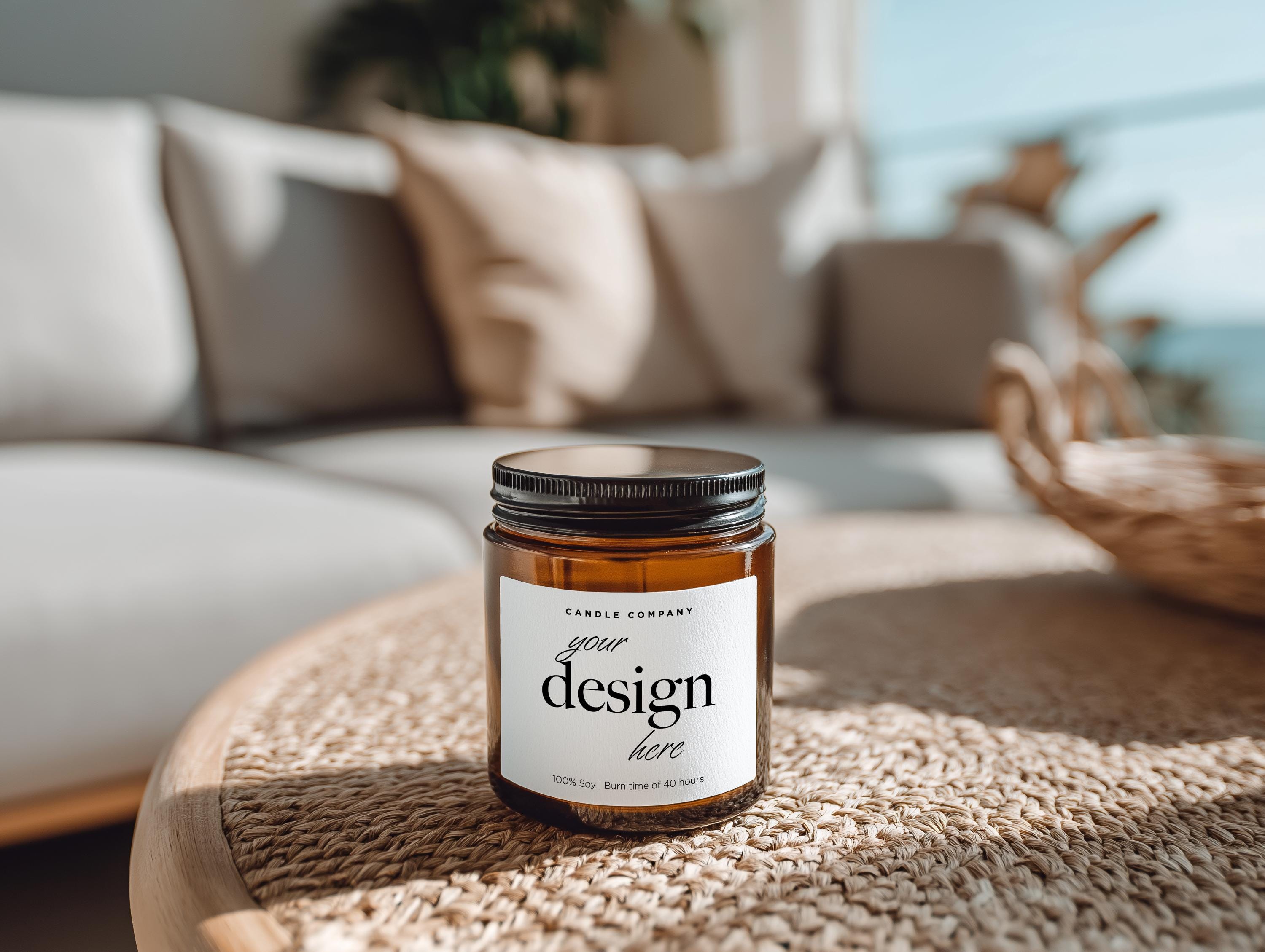 Amber Jar 9oz Candle Mockup PSD Smart Object Digital Download for Print on Demand