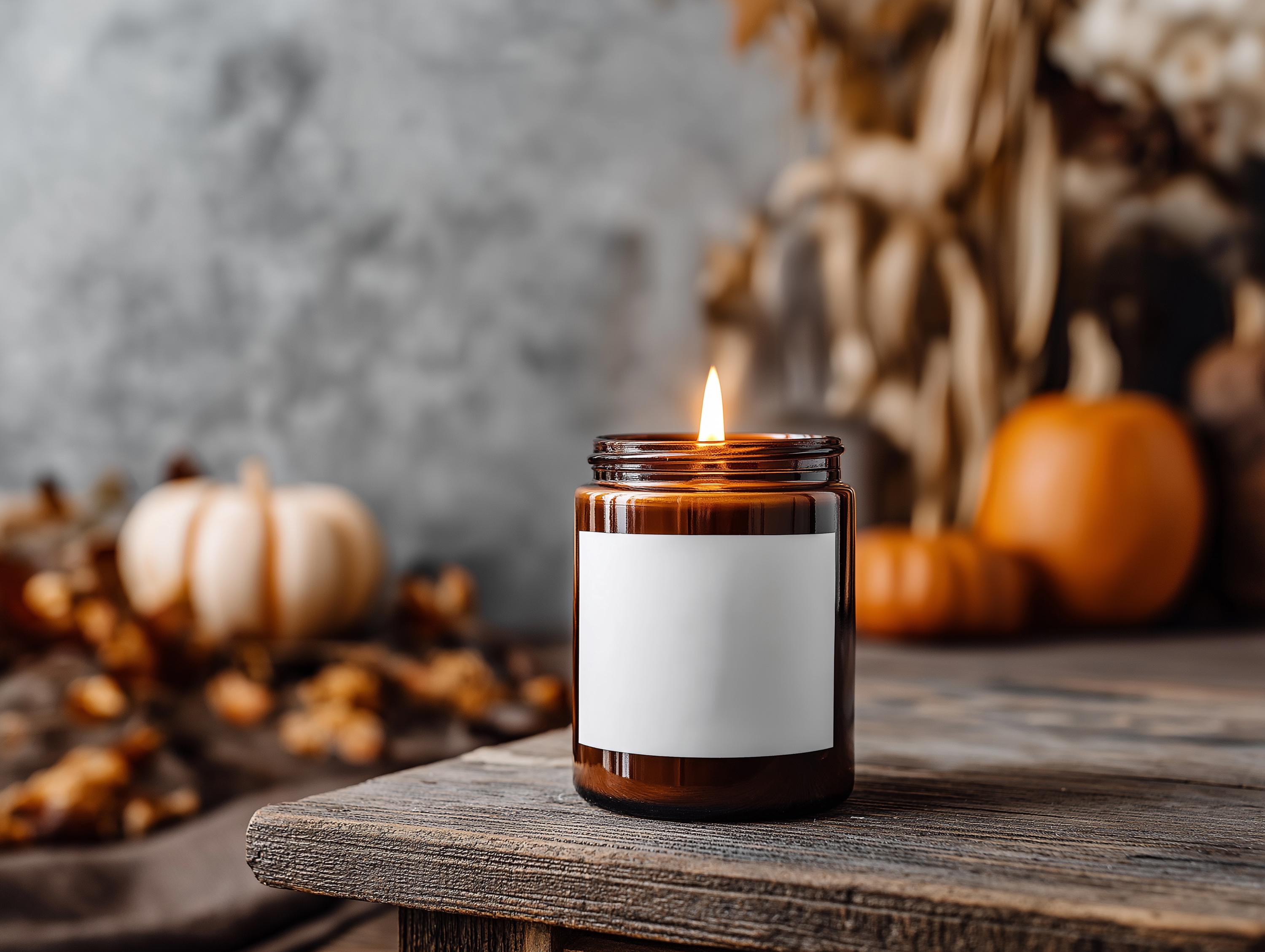 9oz Amber Jar Candle Halloween Mockup PSD Smart Object Digital Download for Print on Demand