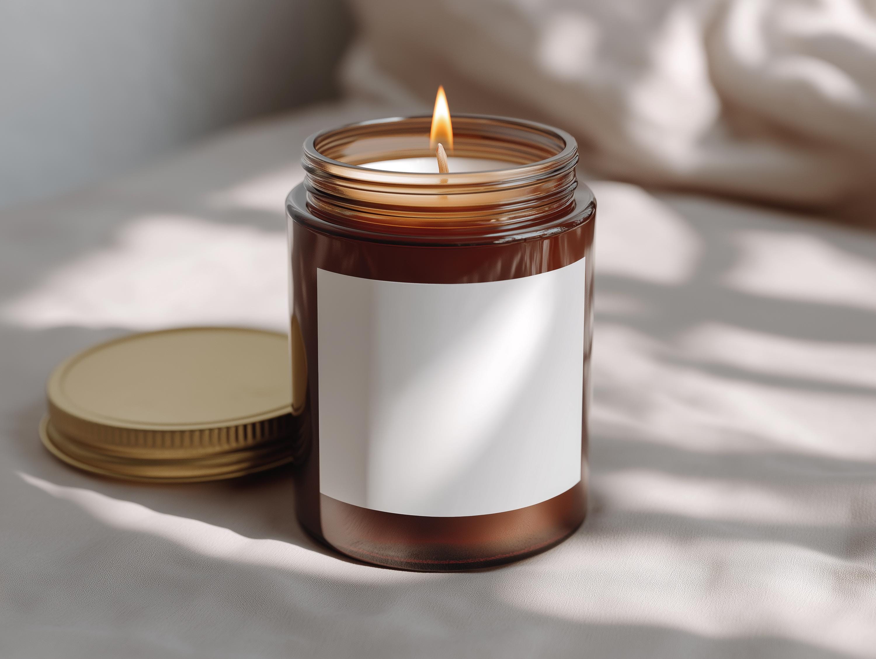 4oz Amber Jar Candle Mockup PSD Smart Object Digital Template Download for Print on Demand