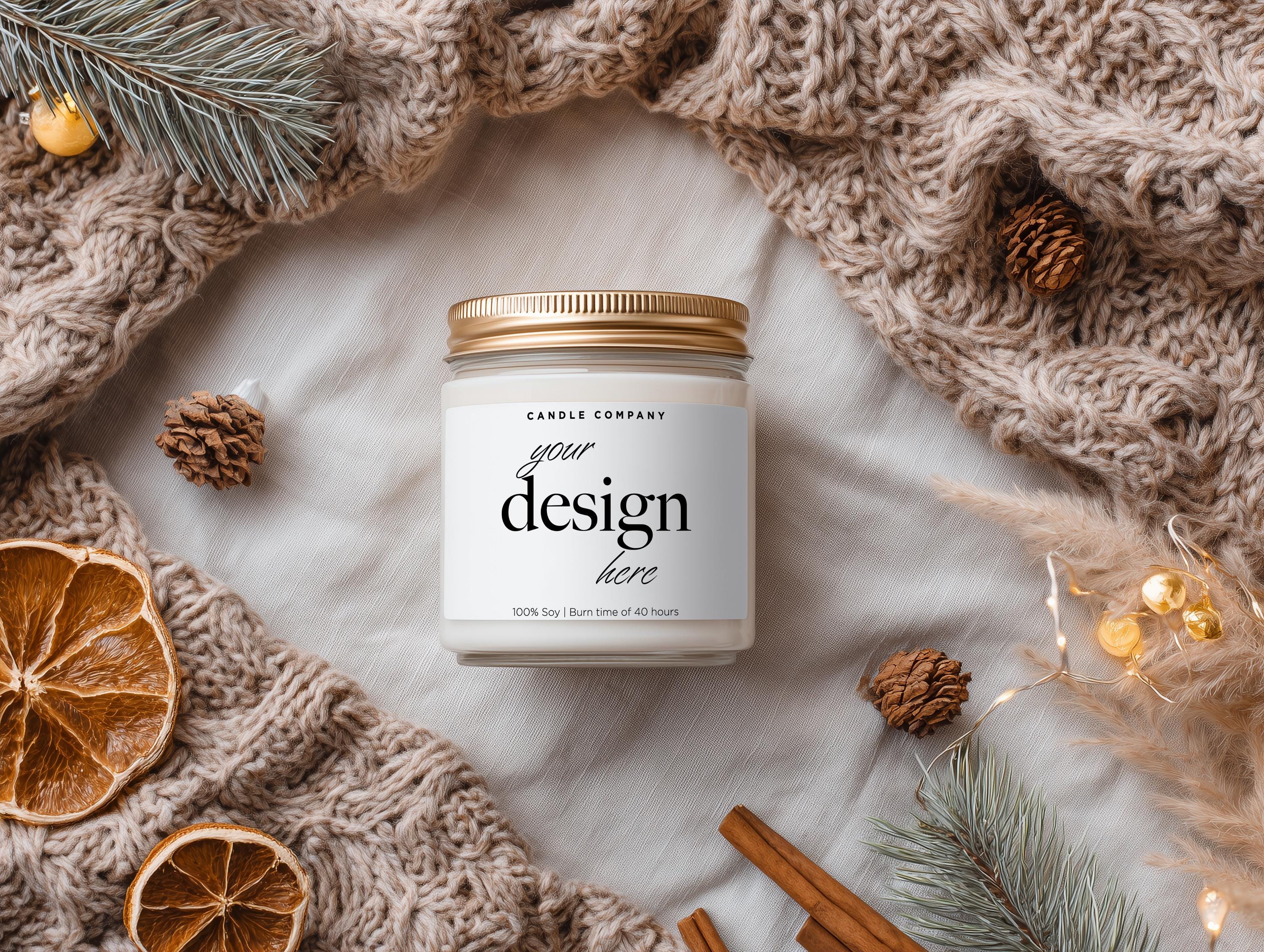 Christmas Amber Jar Candle Mockup PSD Smart Object Digital Template Download for Print on Demand