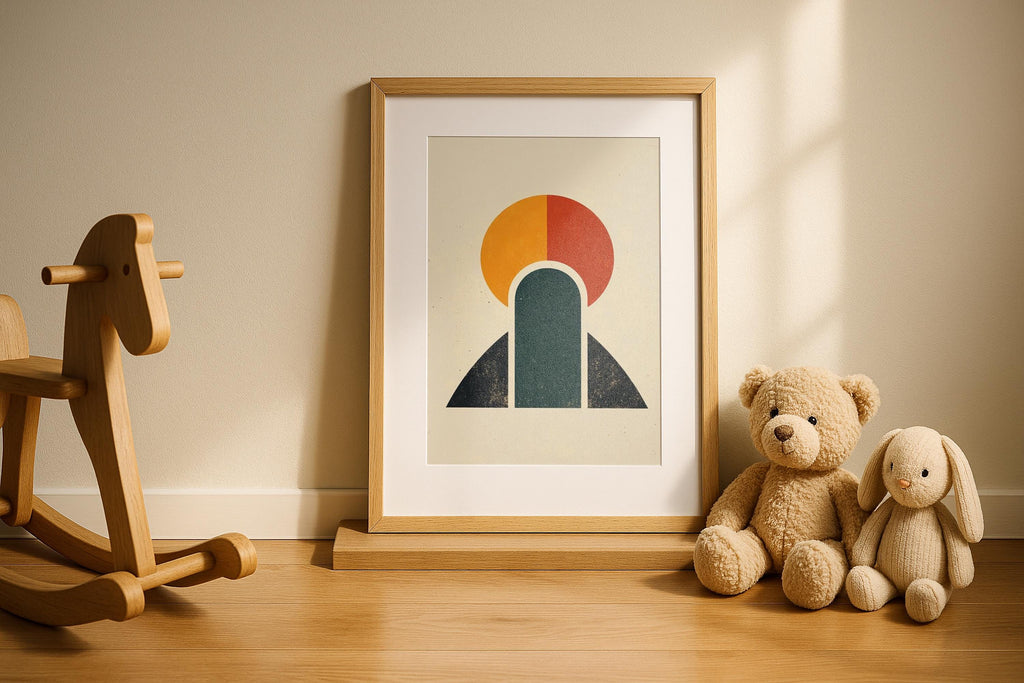 Nursery Single Wooden Frame Mockup Minimal Kids Toys Wall Art Digital Poster PSD Template