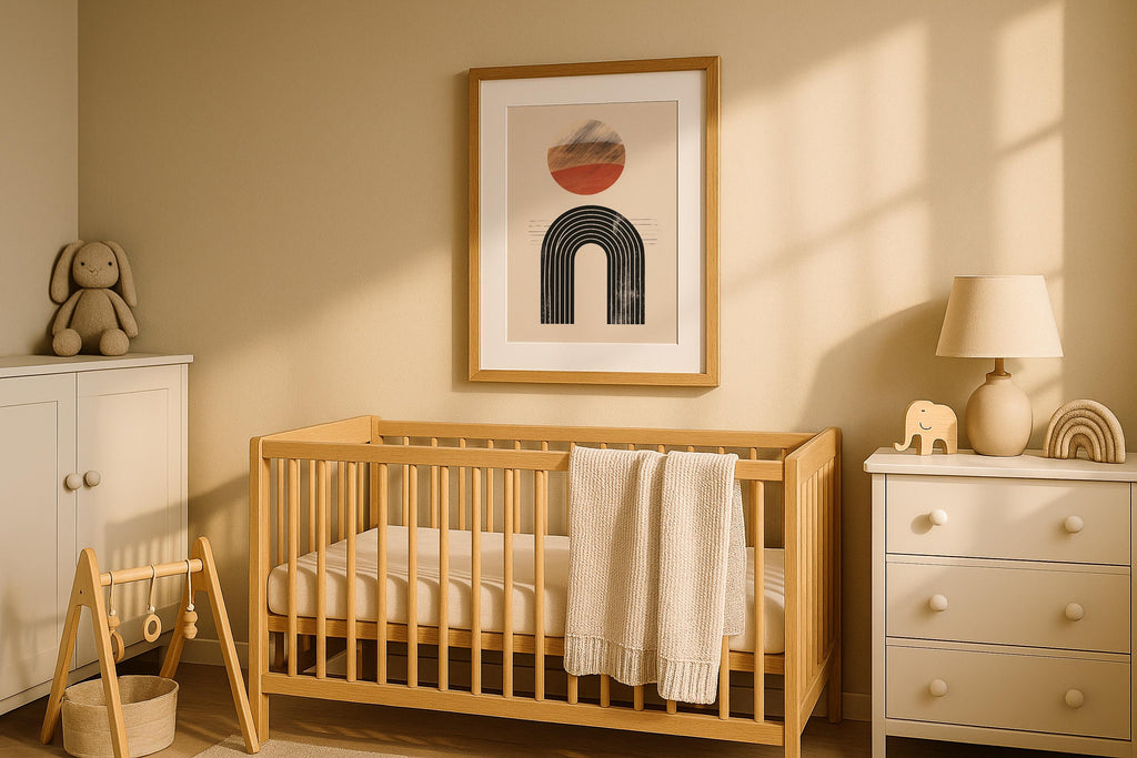 Nursery Single Wooden Frame Mockup Boho Interior Wall Art Digital Poster PSD Template