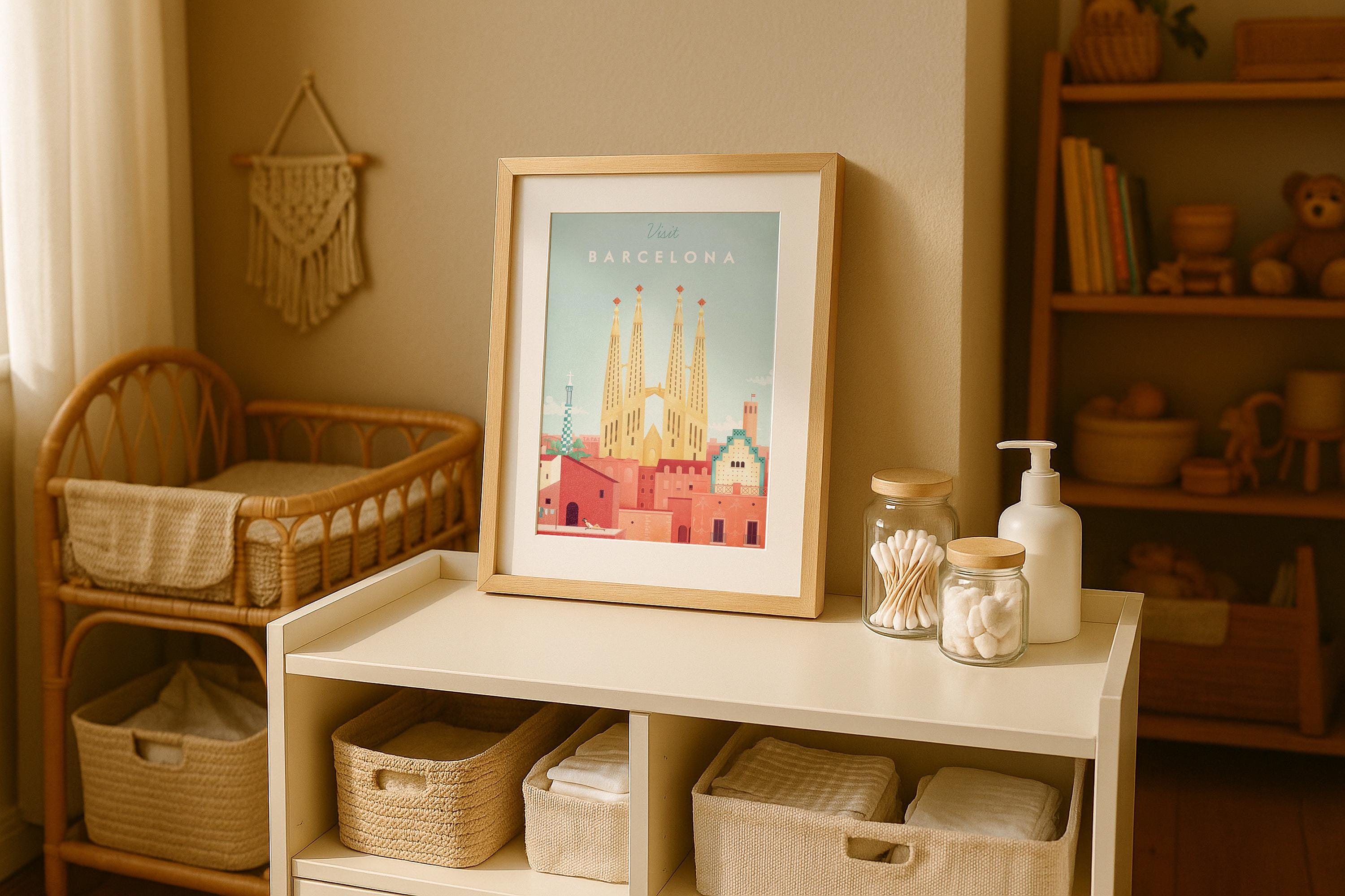 Baby Changing Table Wooden Frame Mockup Wall Art Digital PSD Print on Demand Template