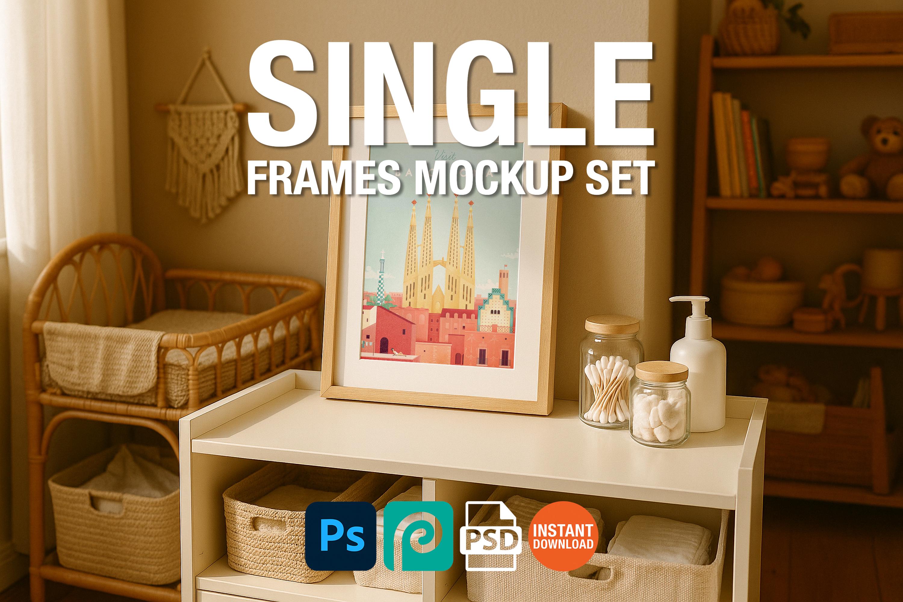 Baby Changing Table Wooden Frame Mockup Wall Art Digital PSD Print on Demand Template