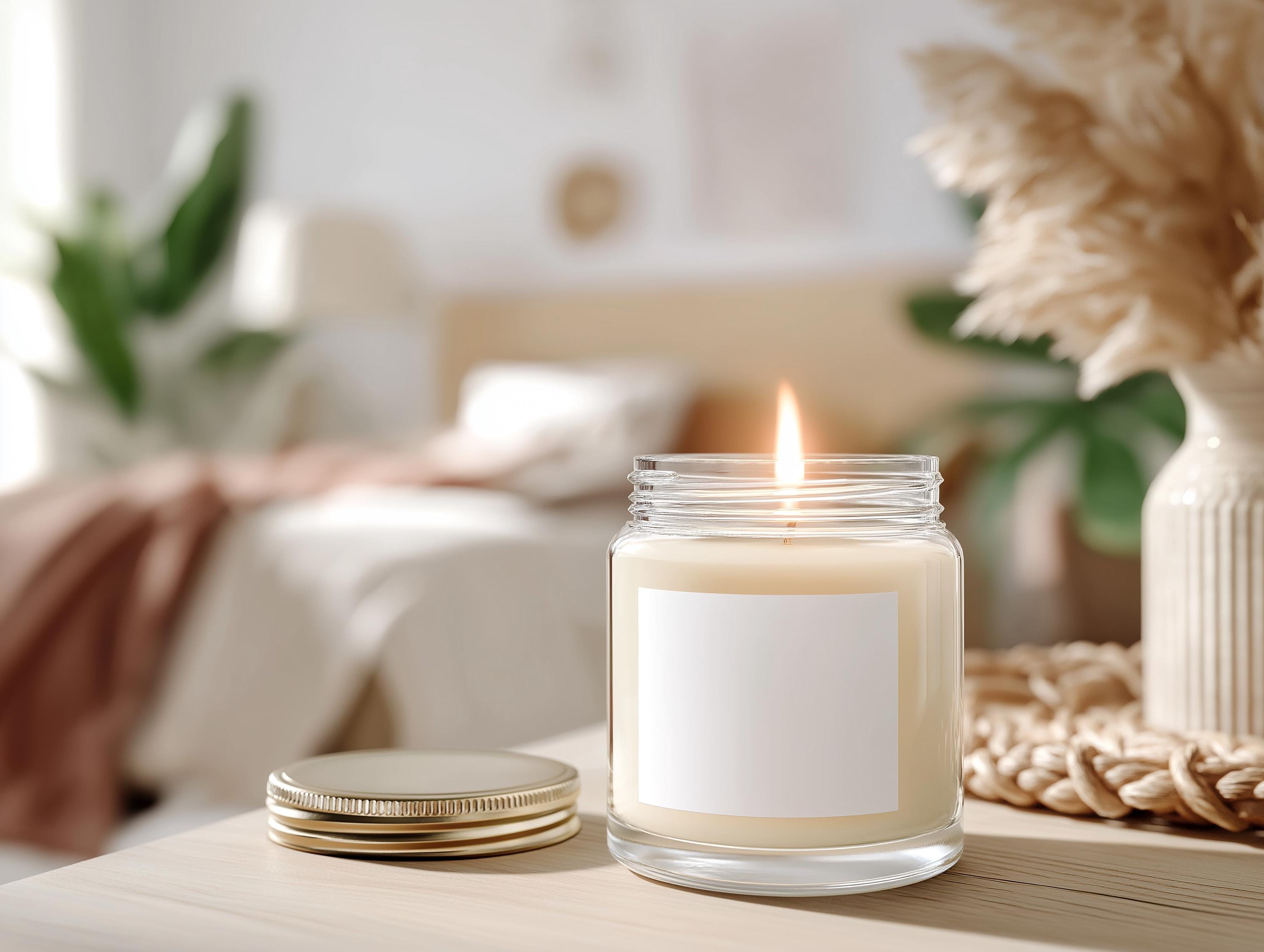 9oz Clear Glass Jar Candle Mockup PSD Smart Object Digital Template Download