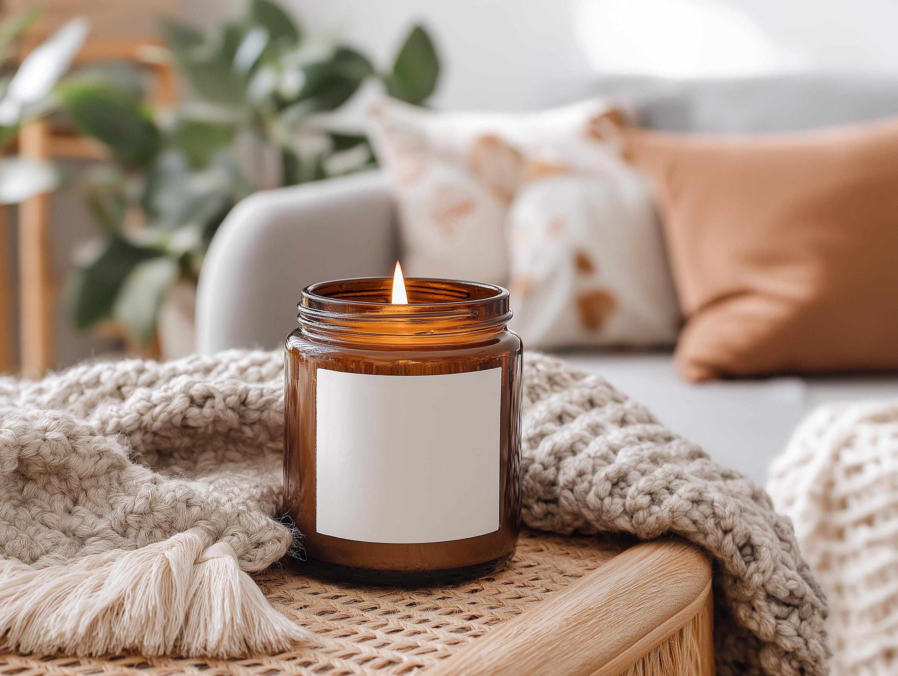 Cozy Amber Jar Candle Mockup PSD Smart Object Digital Template Download Print on Demand